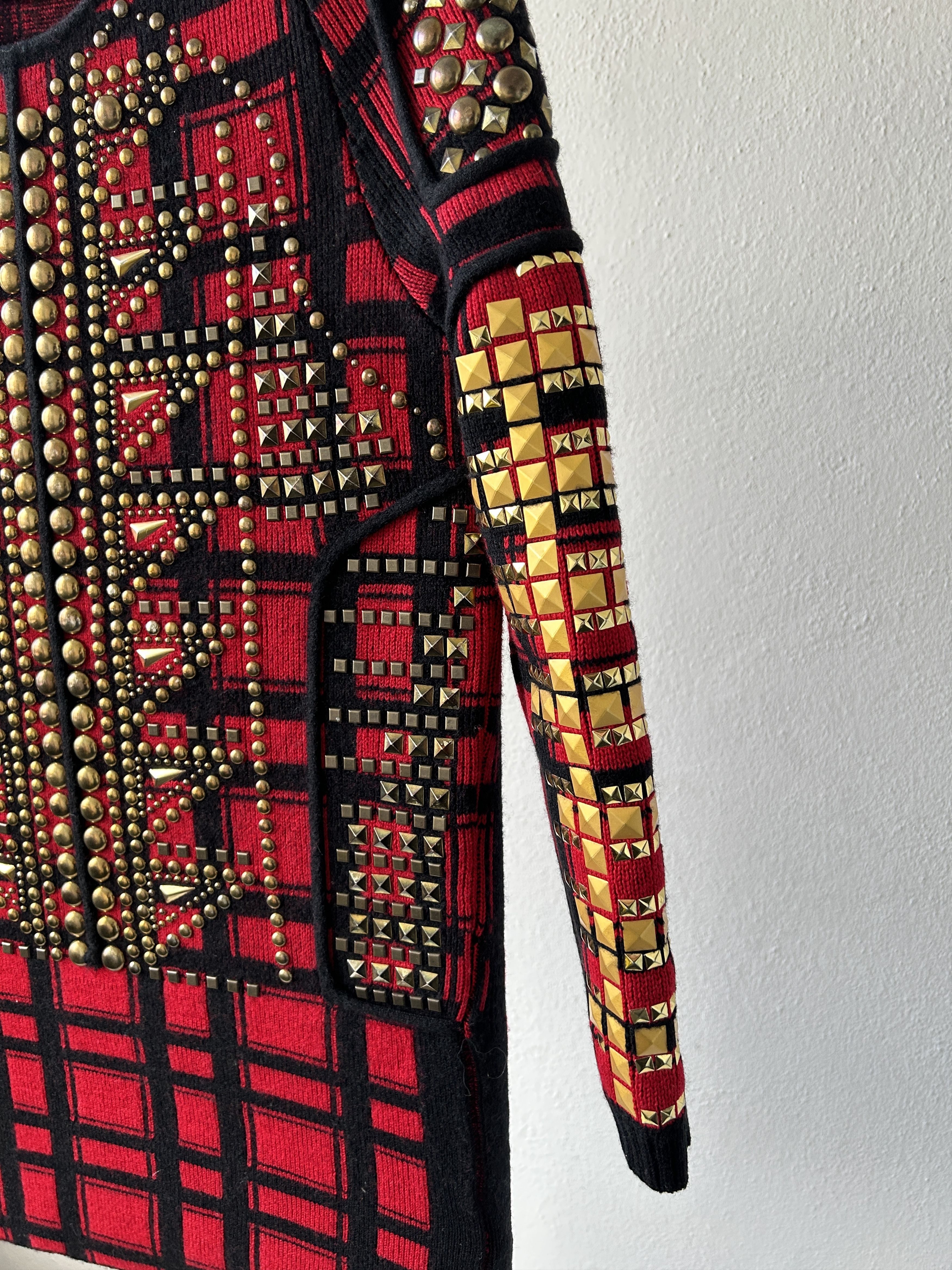 AW14 runway Philipp Plein studded check wool knit mini dress