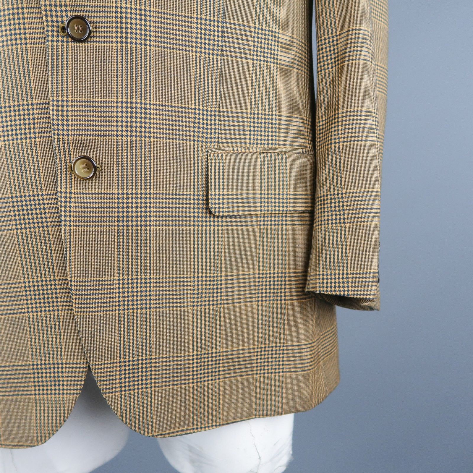 Brioni BRIONI 40 Regular Gold & Navy Plaid Wool Sport Coat Size 40R - 5 Thumbnail