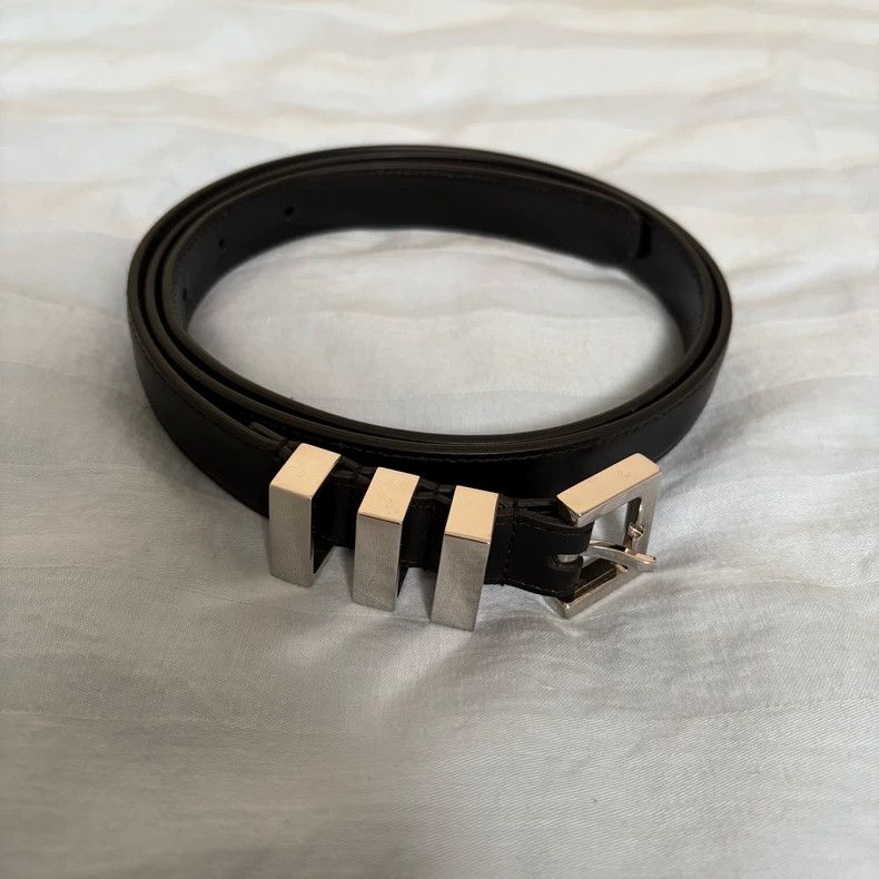 Saint Laurent Paris Saint Laurent Black Leather Belt with Silver Buckle- DMC Size ONE SIZE - 1 Thumbnail