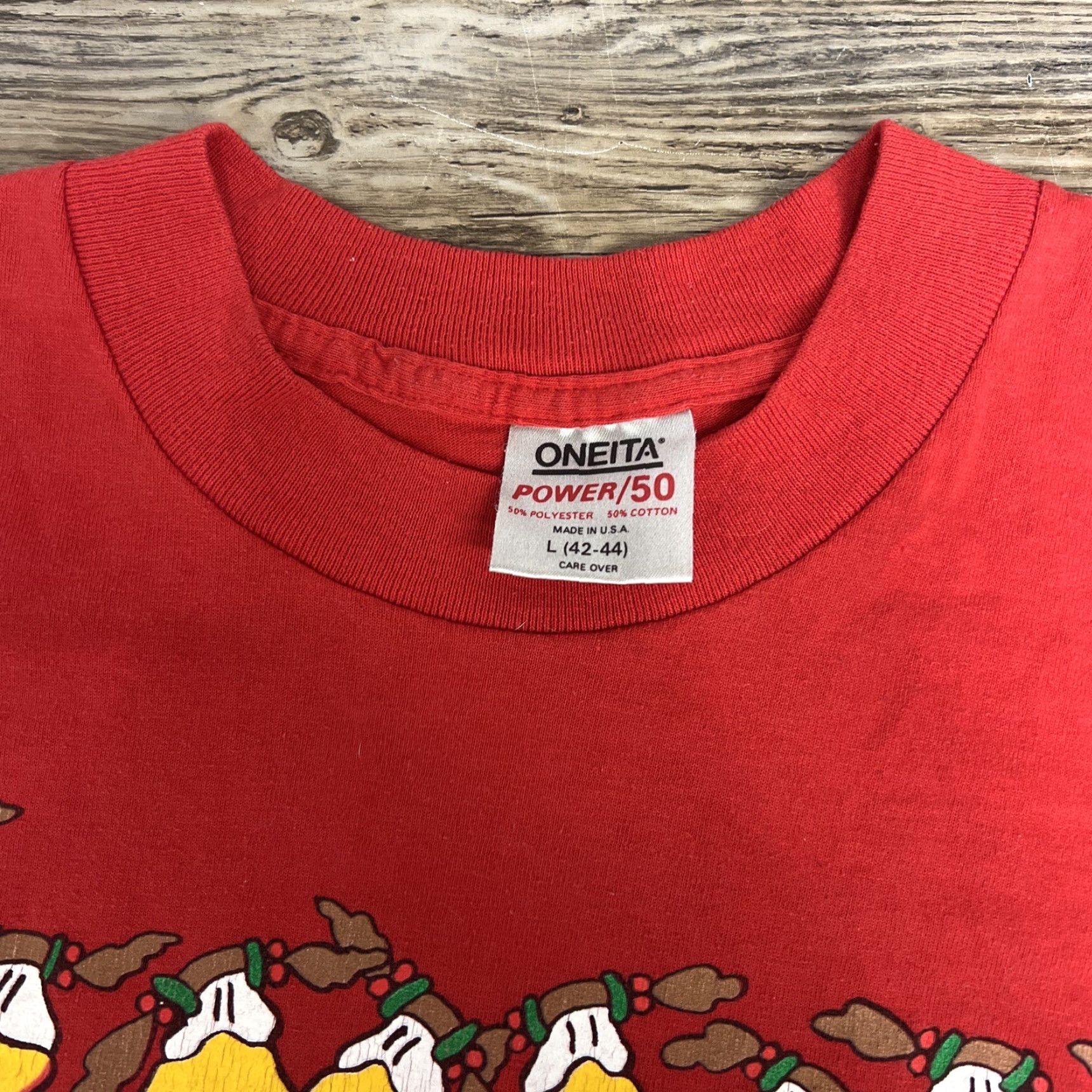 Vintage VINTAGE Oneita USA Red Eight Tiny Ducks Stitch T-Shirt Mens L Size US L / EU 52-54 / 3 - 6 Thumbnail