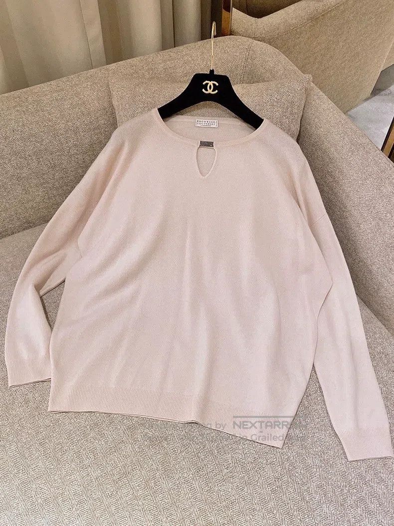 Brunello Cucinelli Brunello Cucinelli Beaded Decoration Pink Crewneck Cashmer Size XS / US 0-2 / IT 36-38 - 1 Thumbnail
