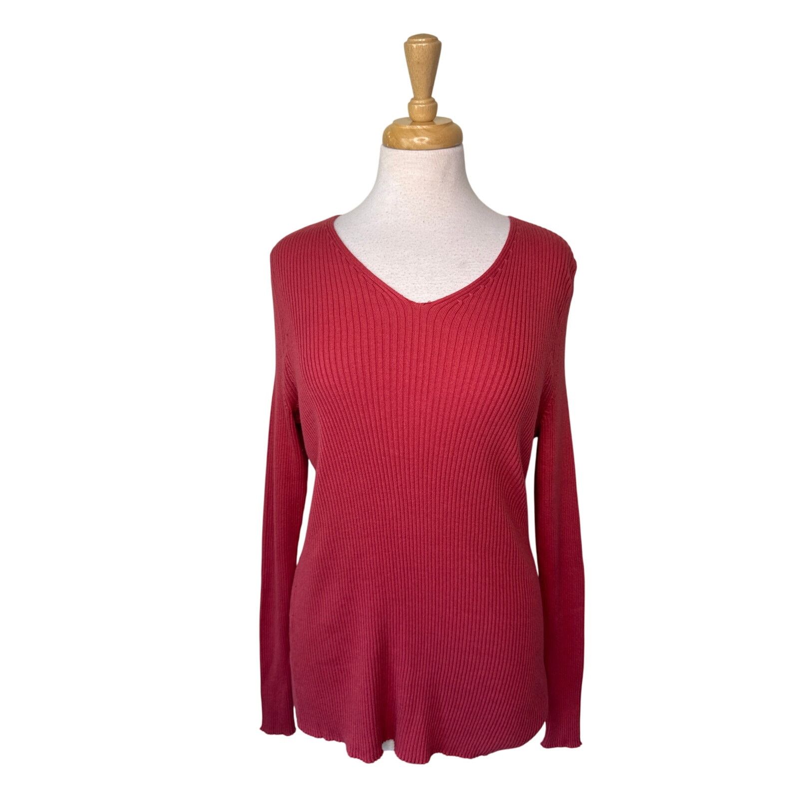 Other PERUVIAN CONNECTION Ribbed V Neck Long Sleeve Sweater Red Size XL / US 12-14 / IT 48-50 - 1 Thumbnail