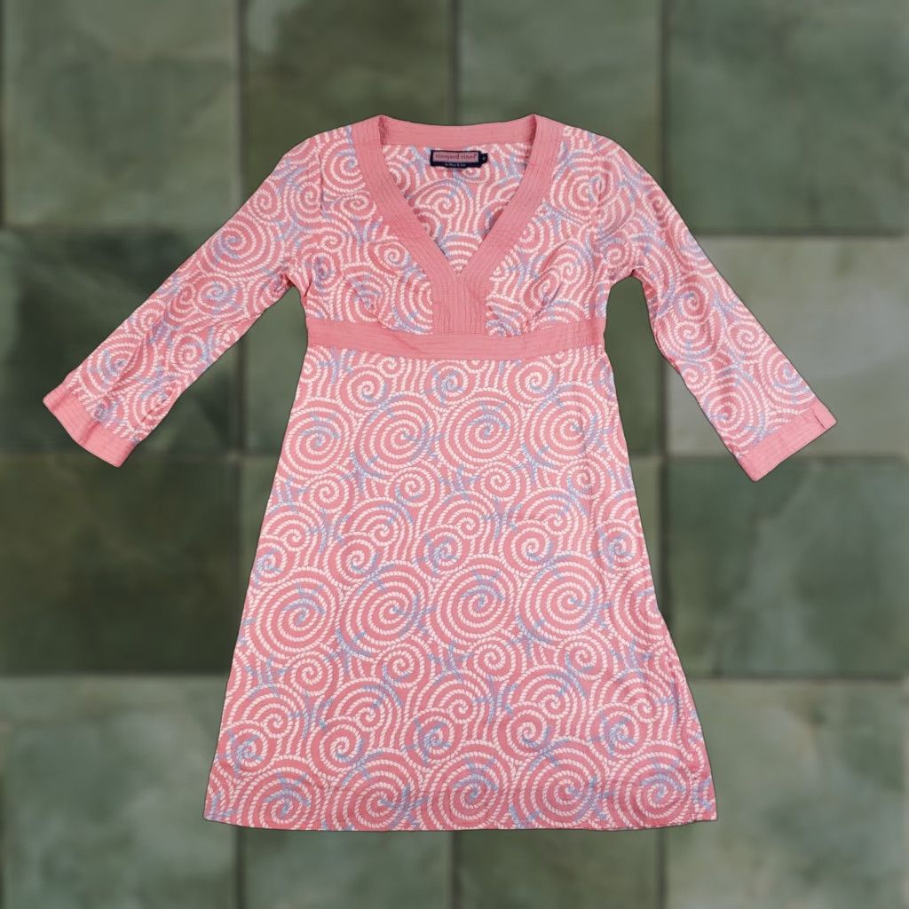 Vineyard Vines Vineyard Vines Shift Dress Womens 0 Pink Geometric Knit Lined 3/4 Sleeve V-Neck Knee Length Casual Dress Mens Womens Size XS / US 0-2 / IT 36-38 - 1 Thumbnail