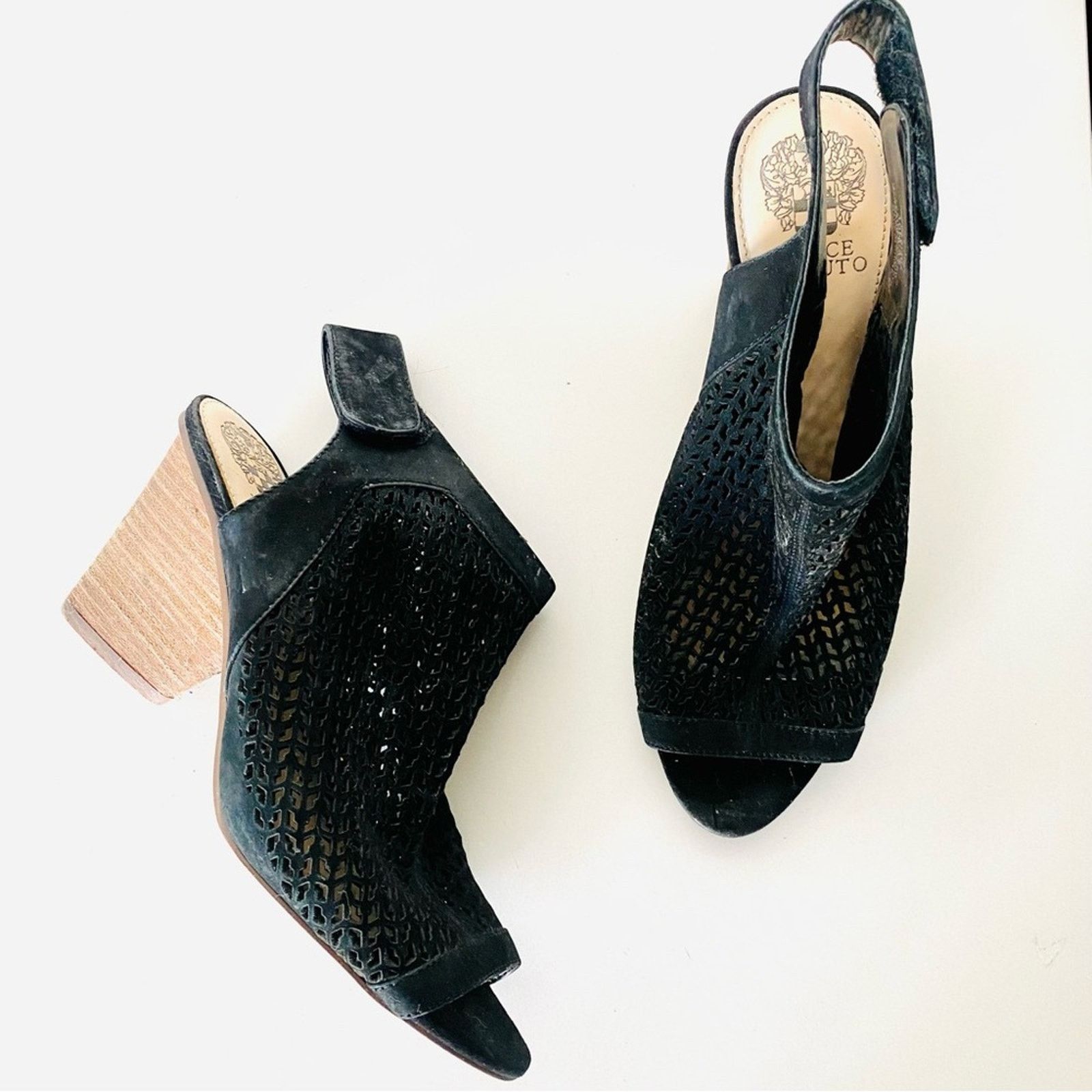 Vince Camuto VINCE CAMUTO Black Leather Slingback Open Toe Sandals Heel Size US 10 / IT 40 - 1 Thumbnail