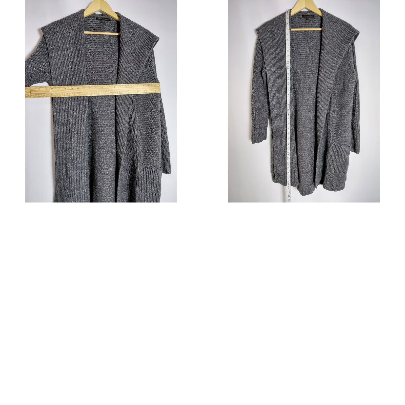 Banana Republic VINTAGE? No — Banana Republic Wool Knit Hooded Cardigan Gray Solid Long Sleeve Women Size M Size M / US 6-8 / IT 42-44 - 8 Thumbnail