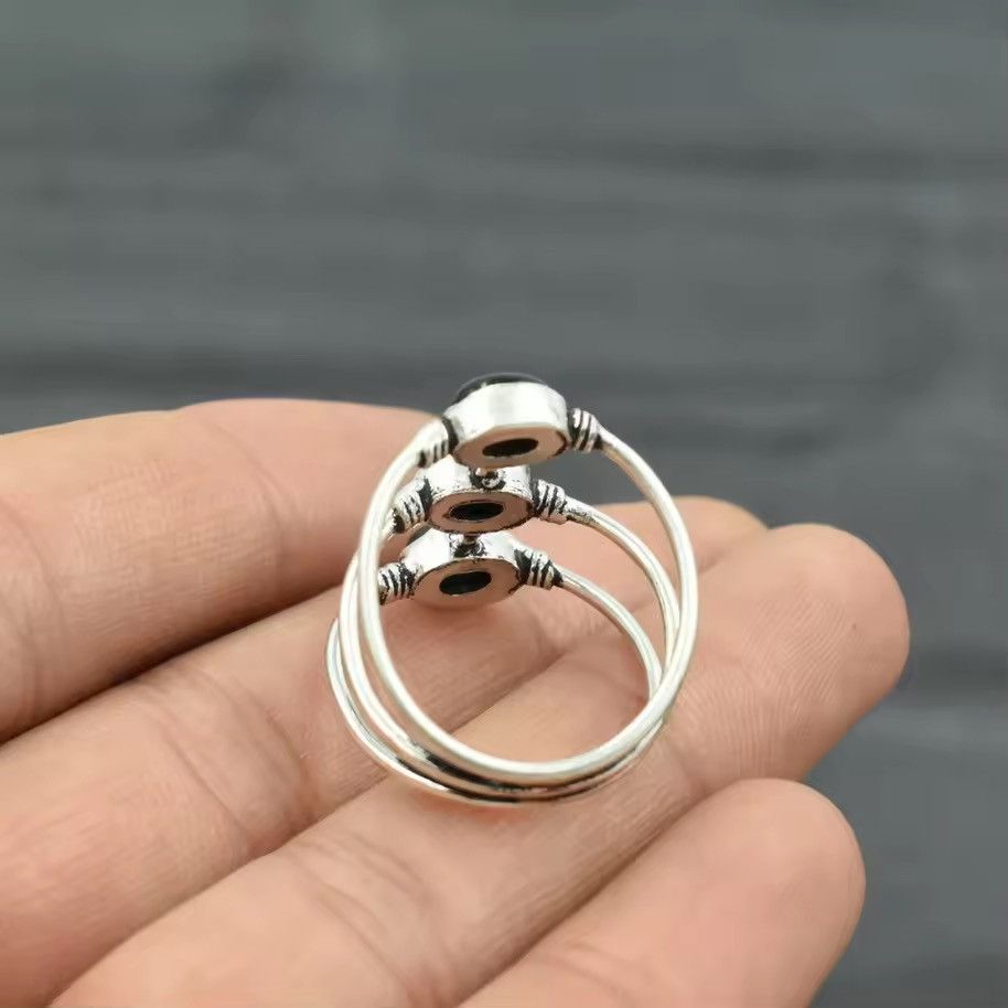 Jewelry three-layer oval black agate ring (size 6-10) Size ONE SIZE - 3 Thumbnail