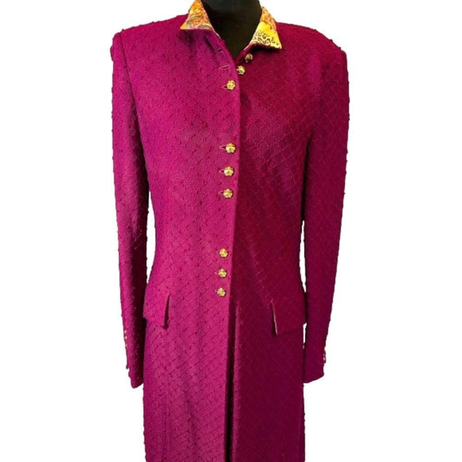 St. John St John Knit Vintage Elegant Long Coat with Floral Collar Size L / US 10 / IT 46 - 1 Thumbnail