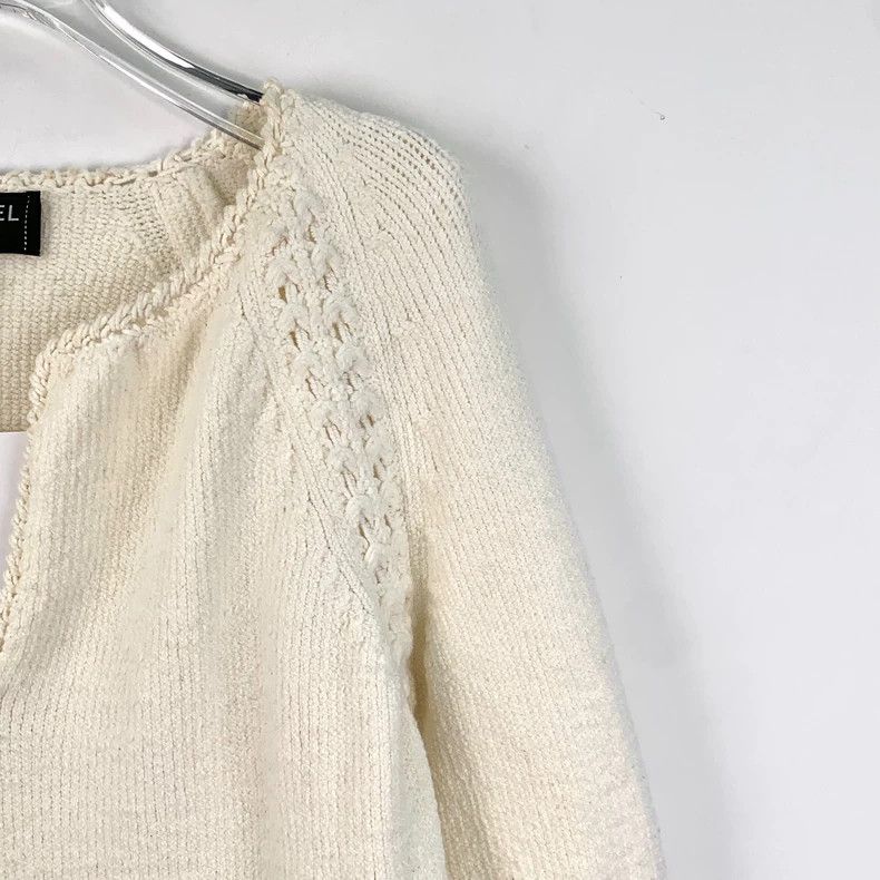 Chanel Chanel Beige cotton V-neck long-sleeved tassel knitted dre Size S / US 4 / IT 40 - 3 Thumbnail