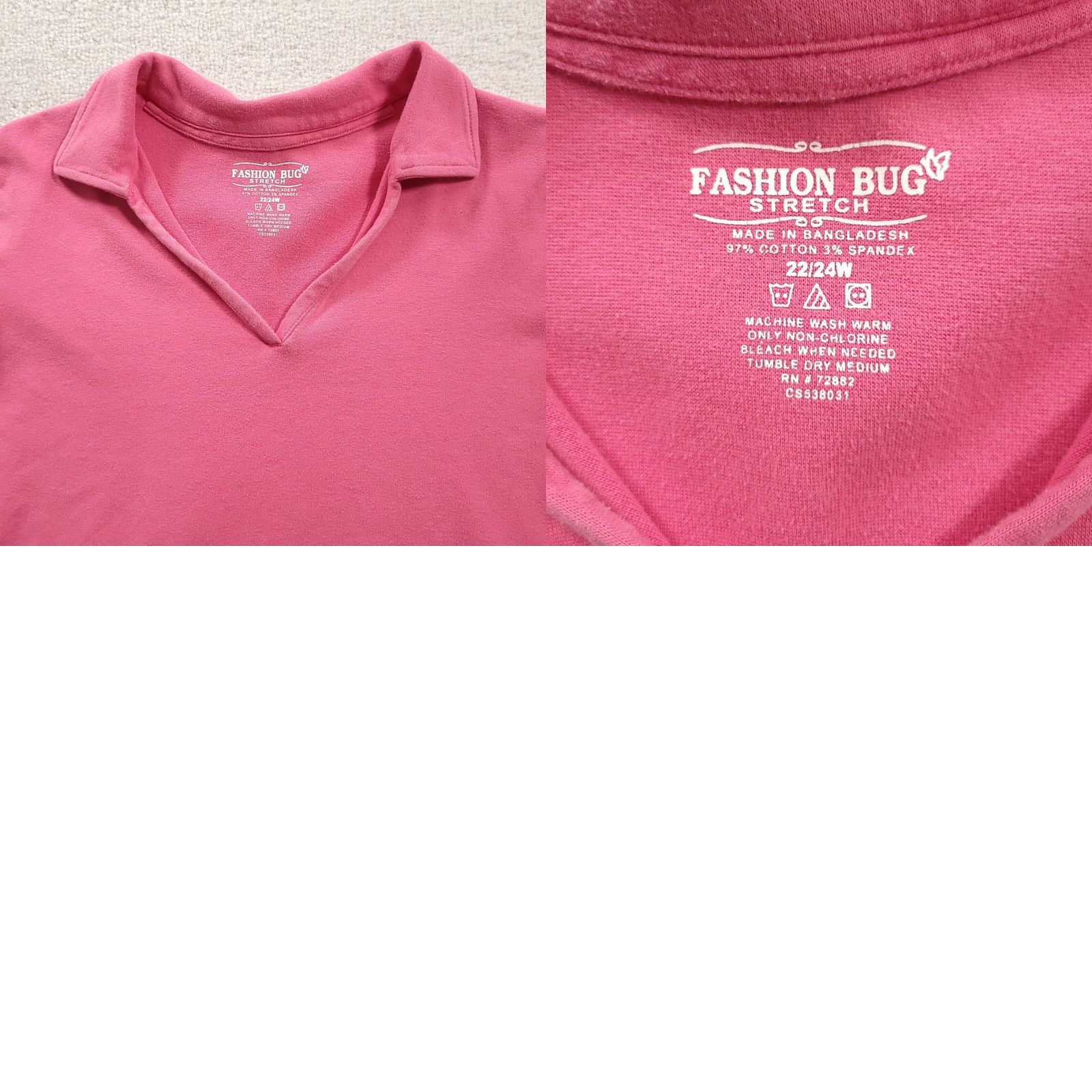 Vintage Fashion Bug Polo Shirt 3/4 Sleeve V-Neck Pink 22/24W Women Casual Shirt Size 3XL / US 20-22 - 8 Thumbnail