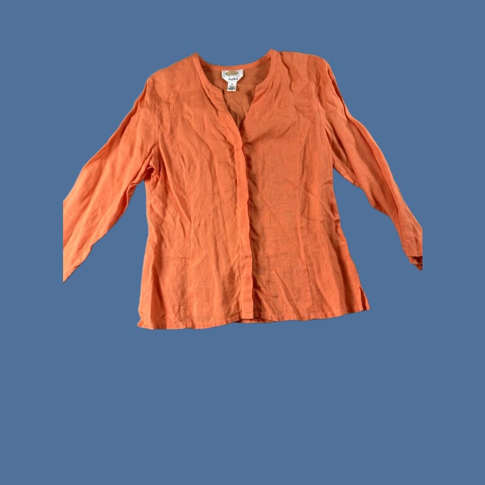 Talbots Talbots Women's Size 12 Orange 100% Linen Button-Down Shirt Casual Coastal Vintage: No Size XL / US 12-14 / IT 48-50 - 1 Thumbnail