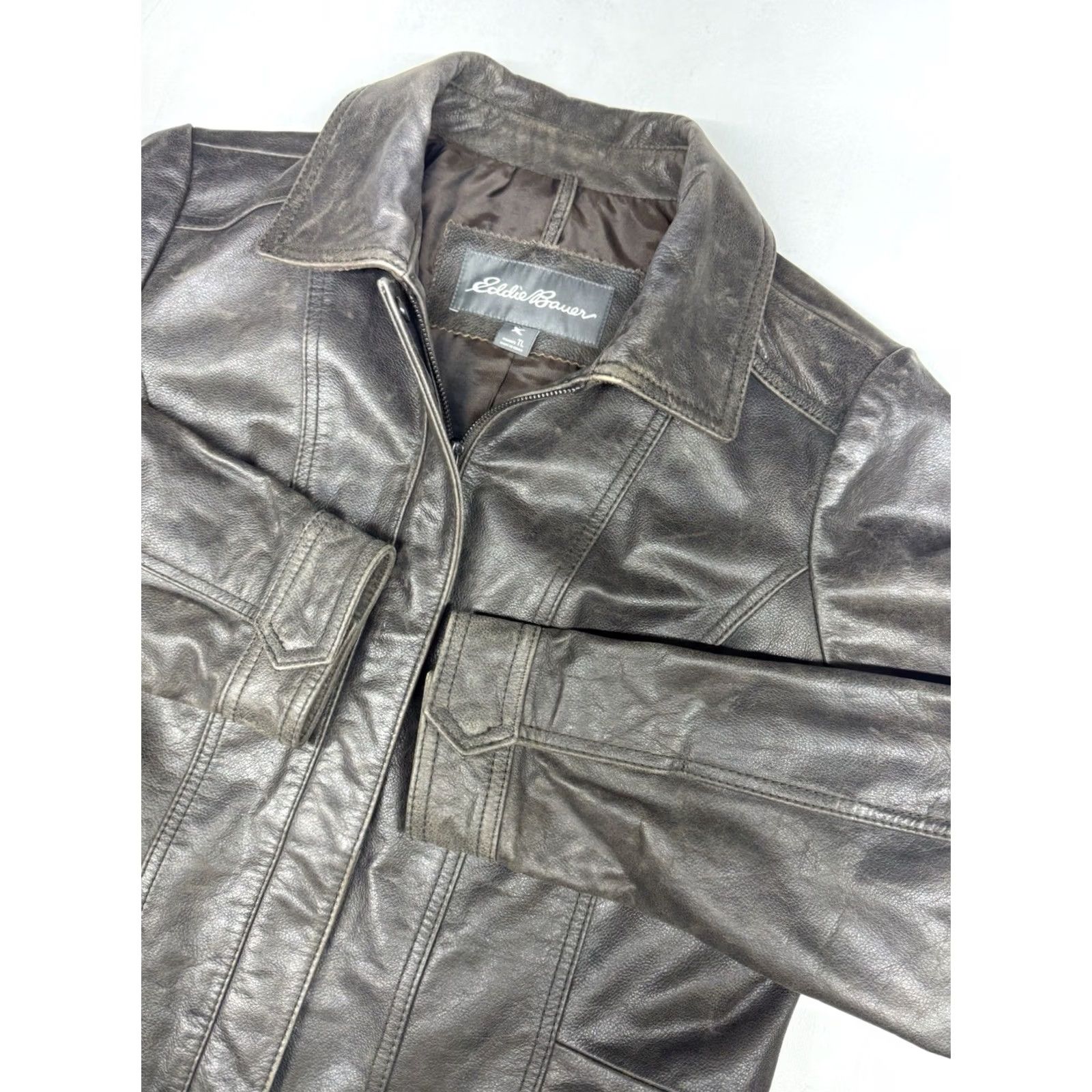 Eddie Bauer Eddie Bauer Jacket Brown Buffalo Leather Full Zip Adjustable Waist Women’s L Tall Size L / US 10 / IT 46 - 2 Thumbnail