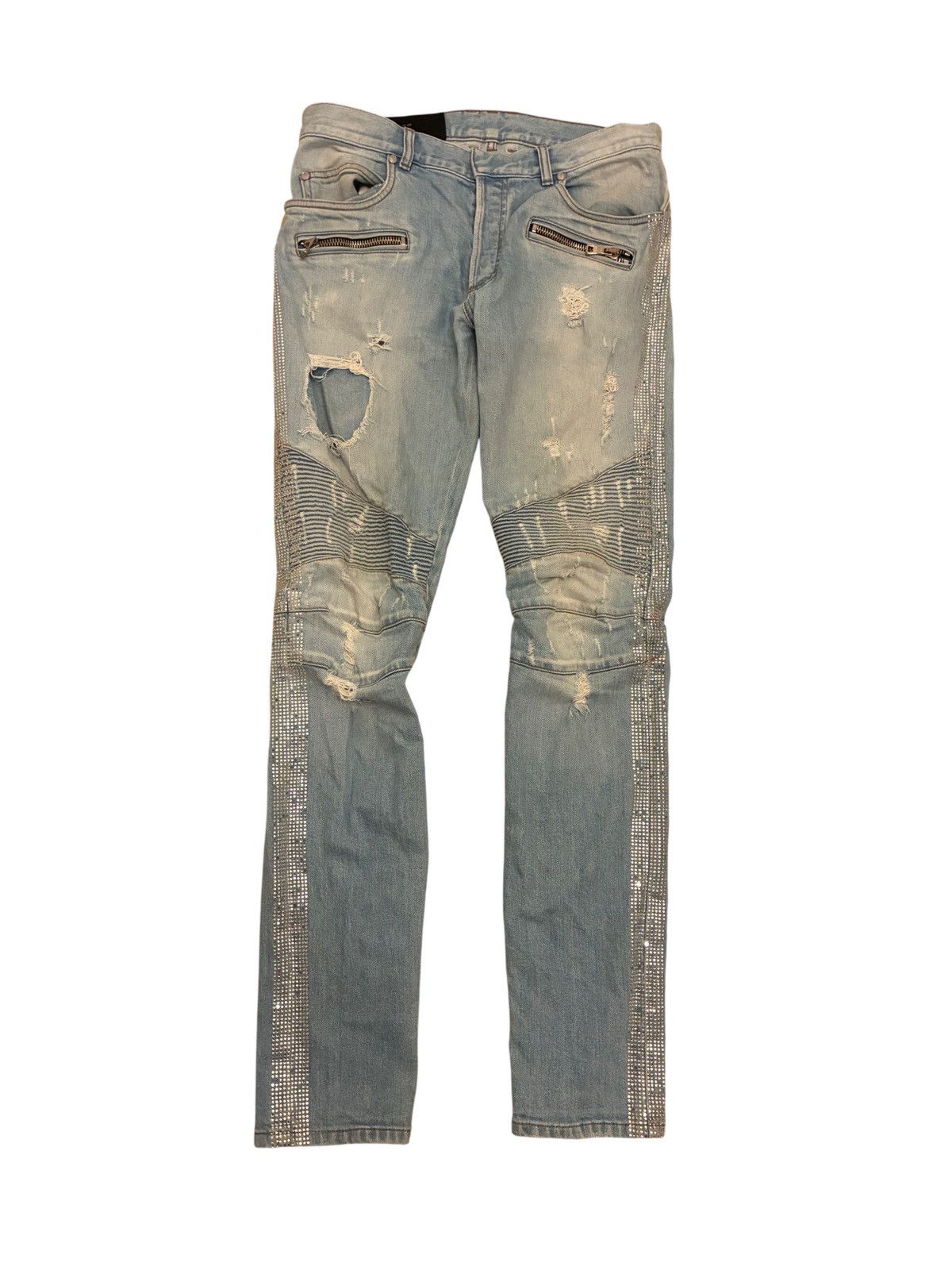 RRP700 Balmain Studded Diamond Decarnin Style Biker Jeans