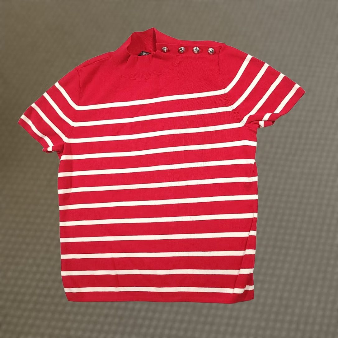 Talbots VINTAGE Talbots Red Mock Neck Sweater Short Sleeve Button Pullover Knit Petite Large Women’s Red Size L / US 10 / IT 46 - 1 Thumbnail