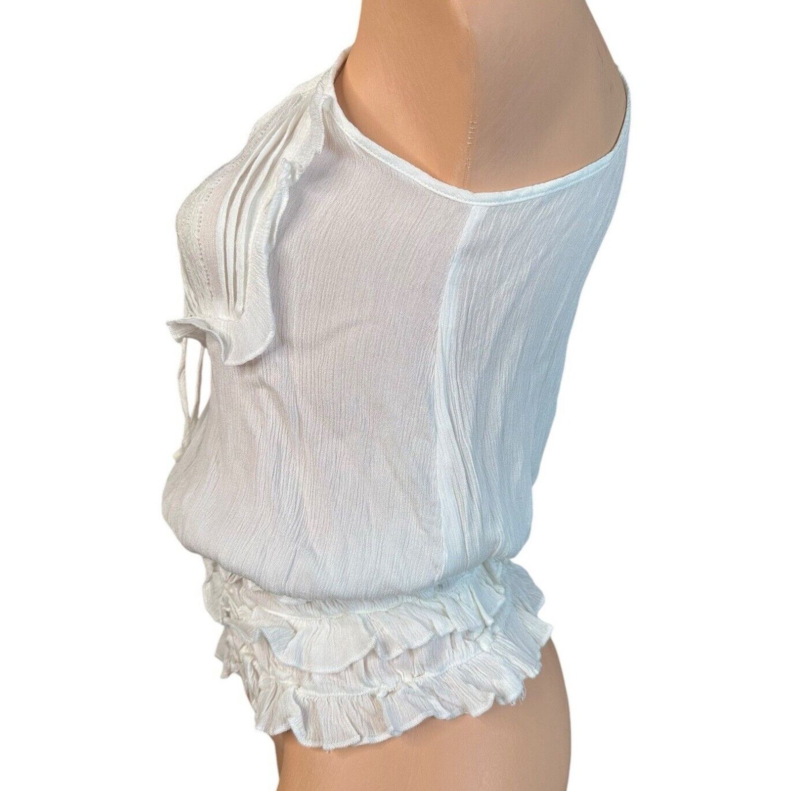 Other POL White Gauze Ruffled Tie Neck Tank Top Lace Boho Beachy S Size S / US 4 / IT 40 - 4 Thumbnail