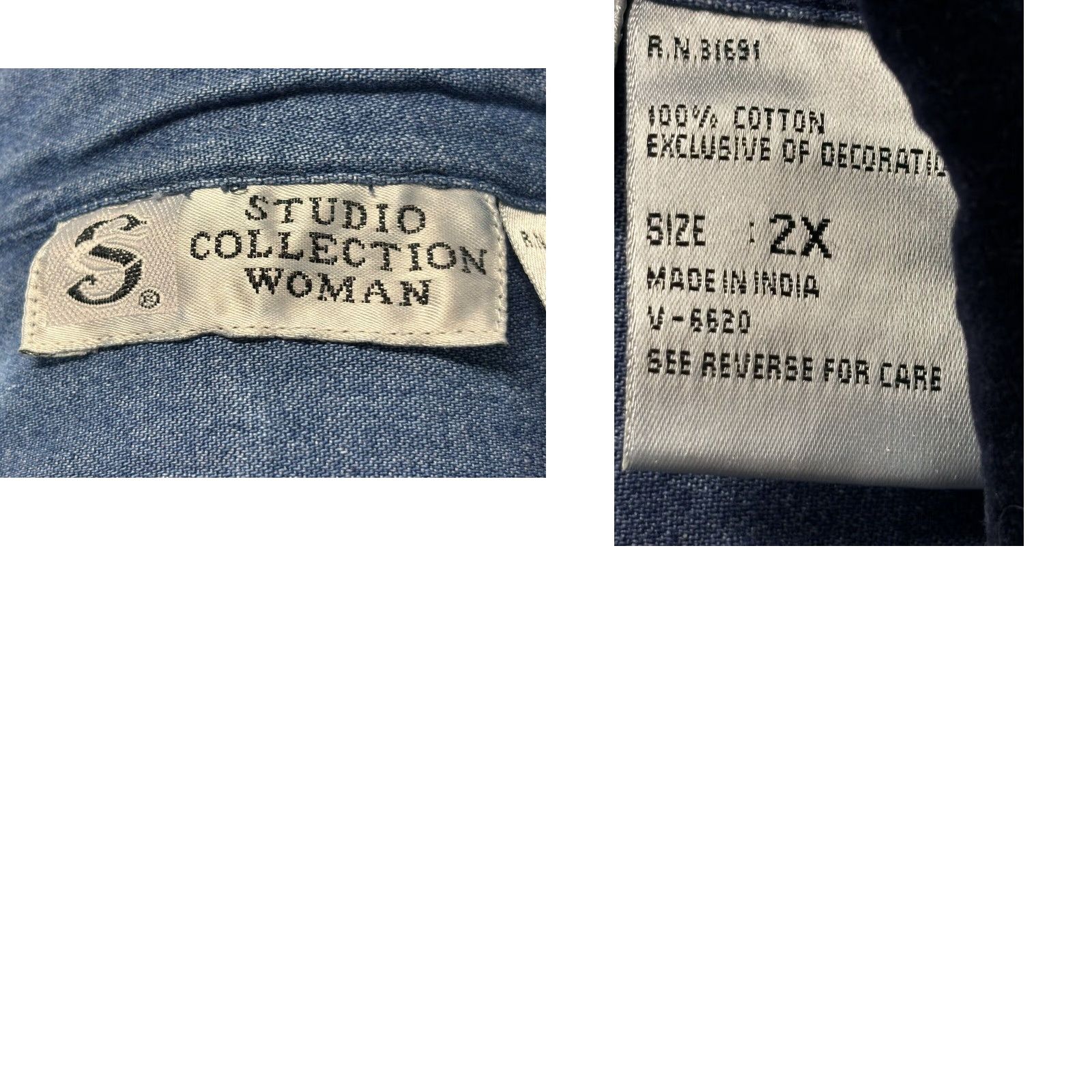 Vintage VINTAGE Studio Collection Denim Christmas Shirt 2X Plus Blue Velvet Collar 90s Womens Size XXL / US 16-18 / IT 52-54 - 8 Thumbnail