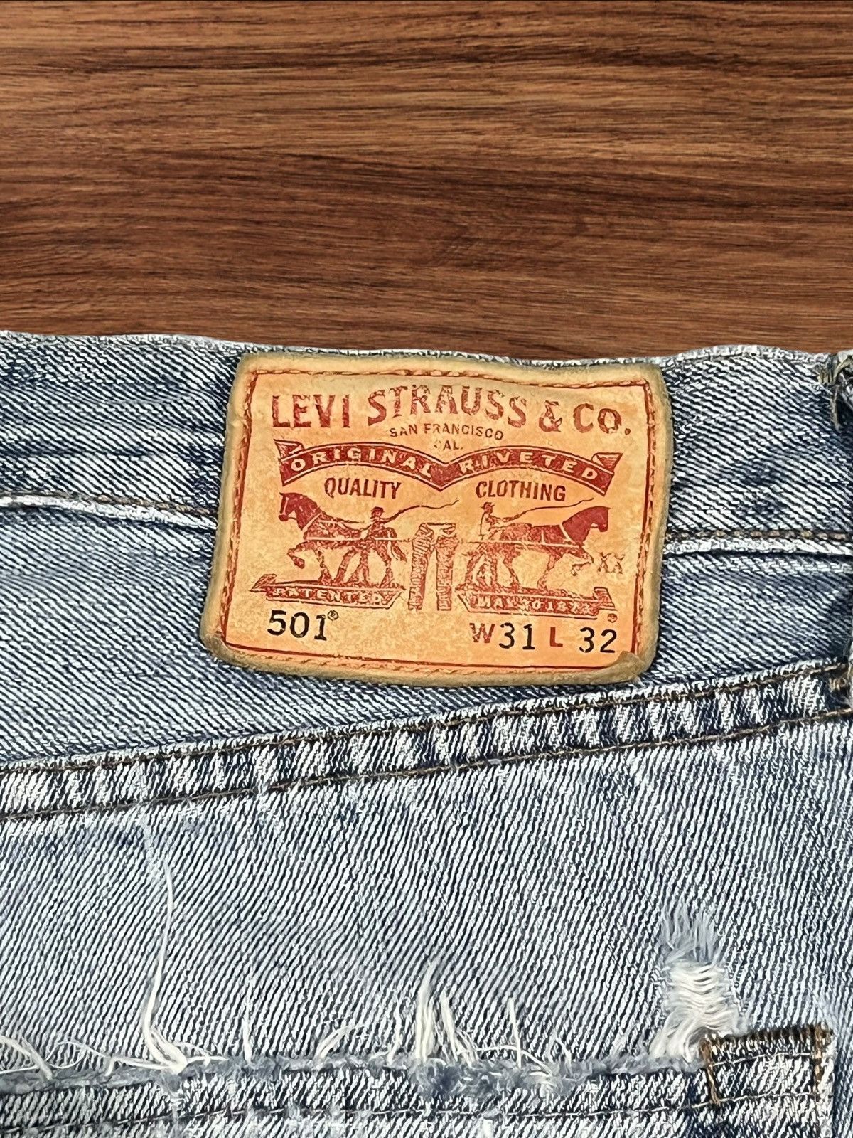 Levi's Vintage Levi’s 501 Sashiko Patchwork Light Blue Washed Jeans Size US 31 - 10 Thumbnail