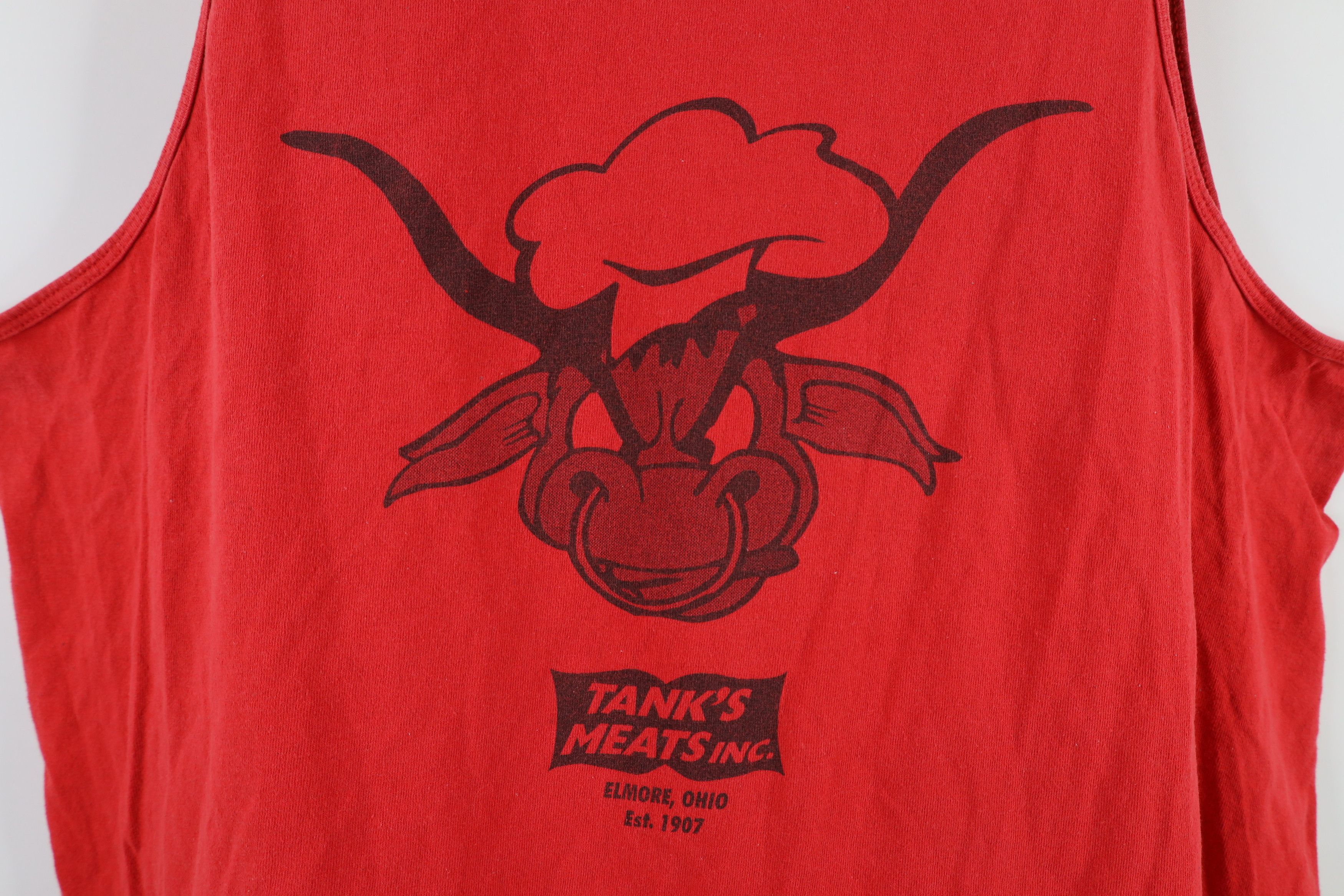 Vintage Vintage 90s Out Got Meat Beef Tank Top T-Shirt Red Cotton Size US XXL / EU 58 / 5 - 11 Thumbnail
