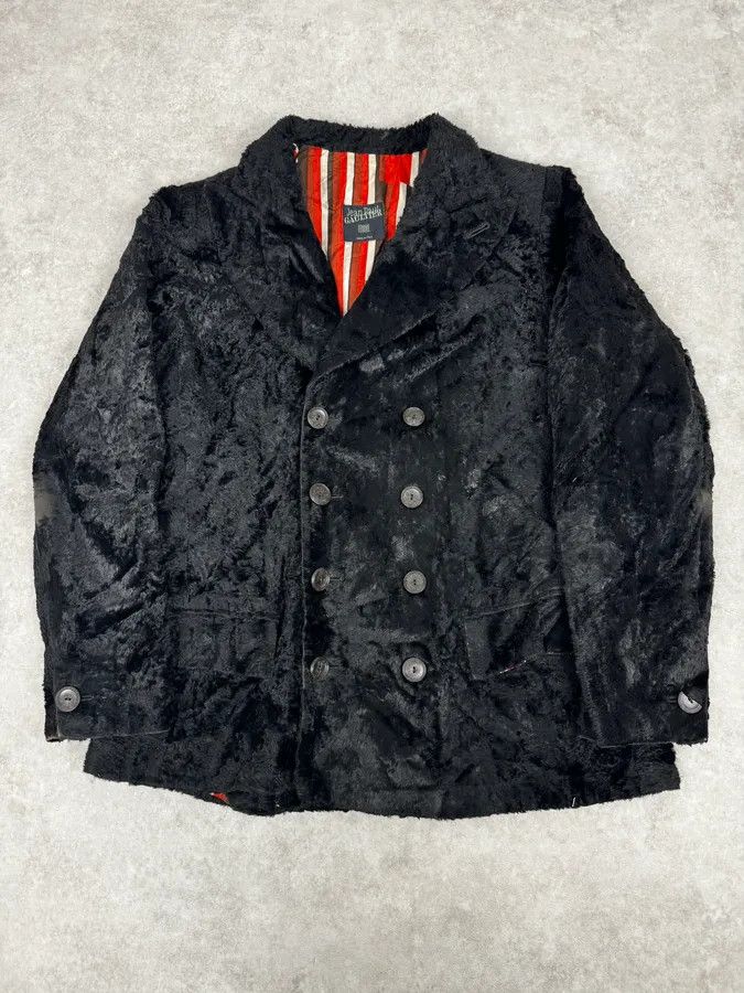 Jean Paul Gaultier 2000s Jean Paul Gaultier Black Fur Velvet Blazer Jacket Size S / US 4 / IT 40 - 1 Thumbnail