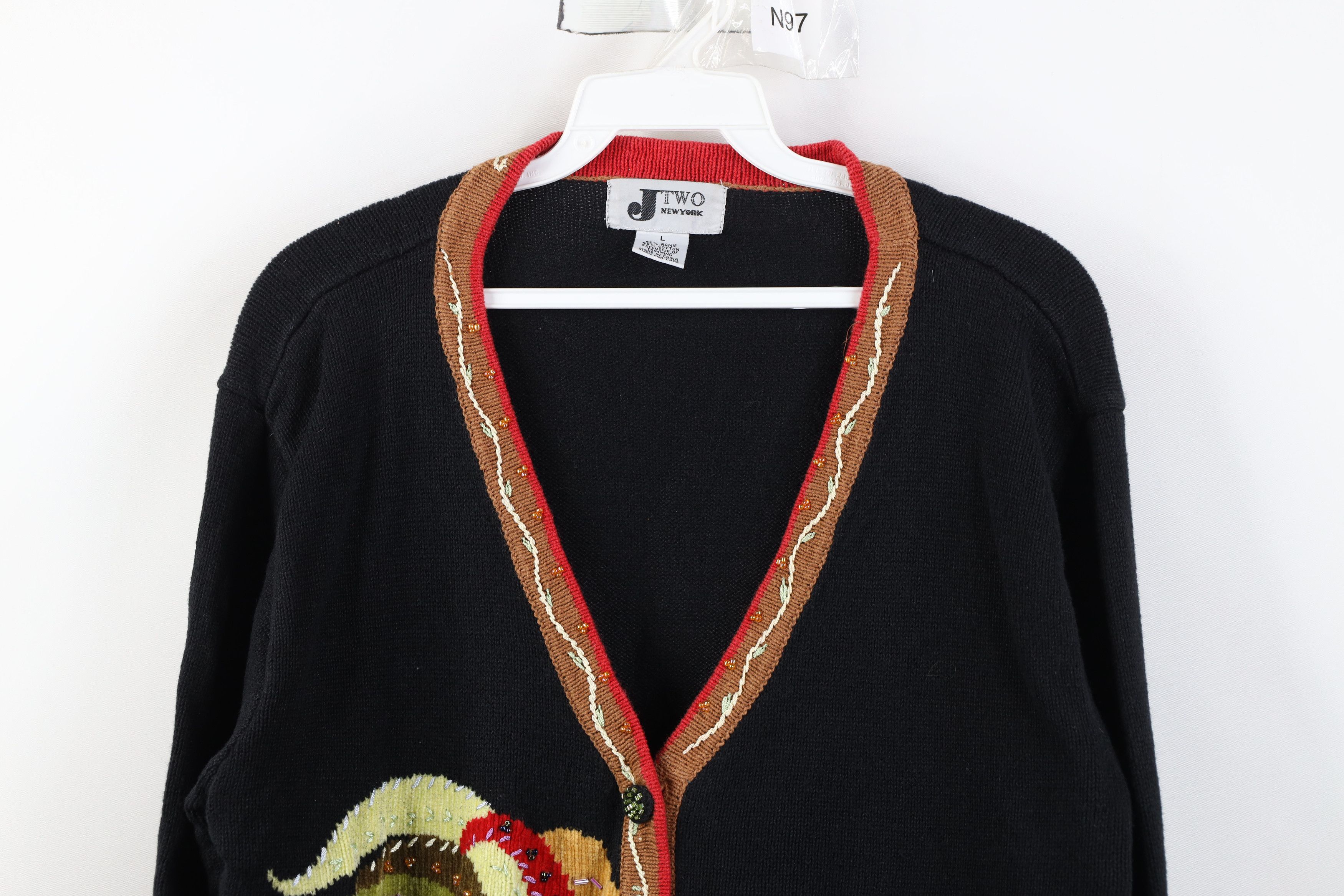 Vintage Vintage 90s Streetwear Embroidered Chicken Cardigan Sweater Size L / US 10 / IT 46 - 2 Thumbnail