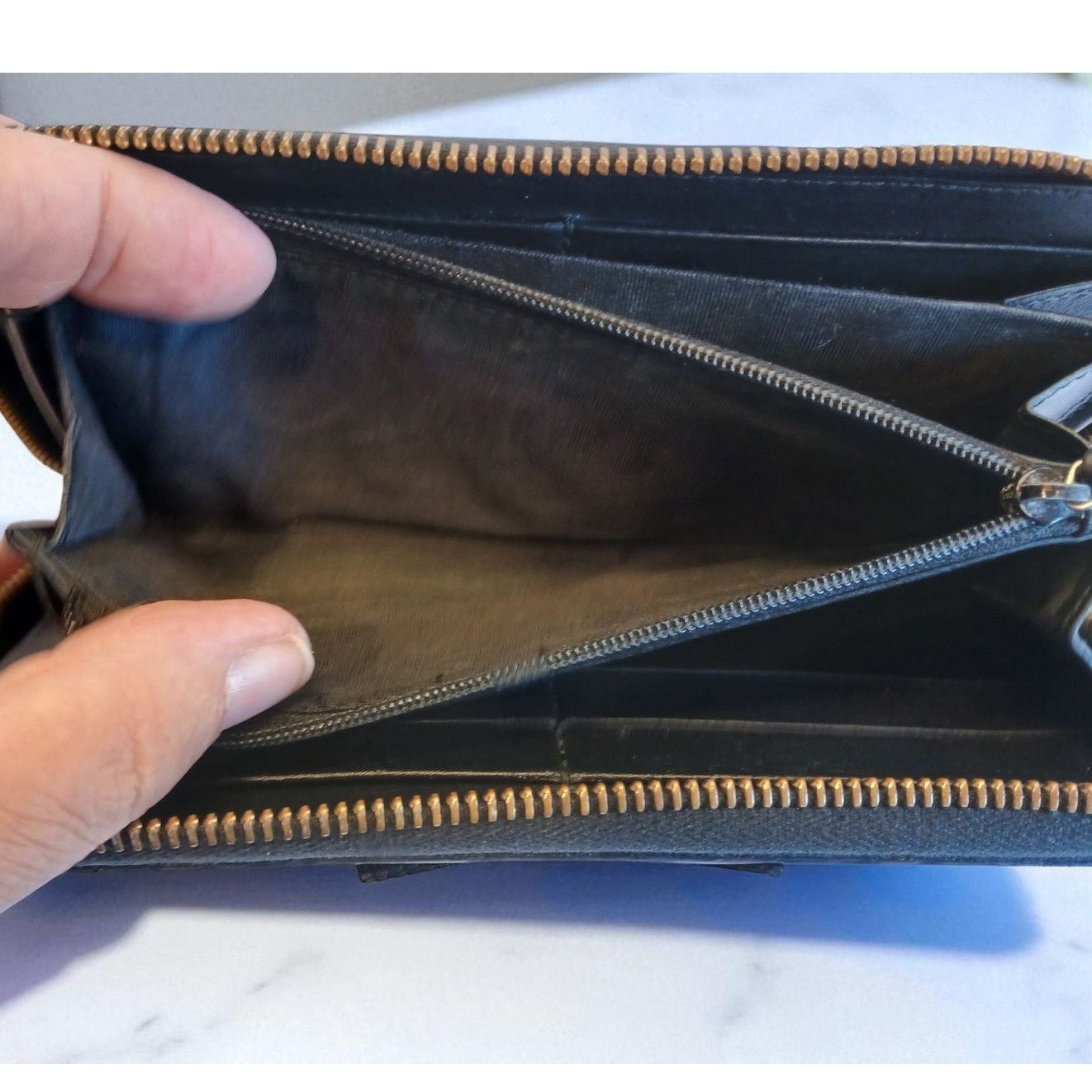 Gucci GUCCI GG Marmont Ribbon Wallet Zip Around Black Leather Size ONE SIZE - 12 Thumbnail