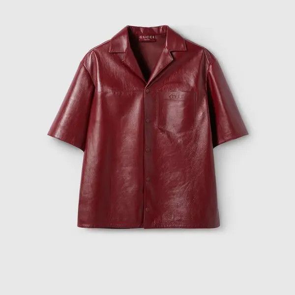 Gucci o1loc1c1225 790536 Leather Shirt With Gucci Detail in Red Size US S / EU 44-46 / 1 - 1 Thumbnail
