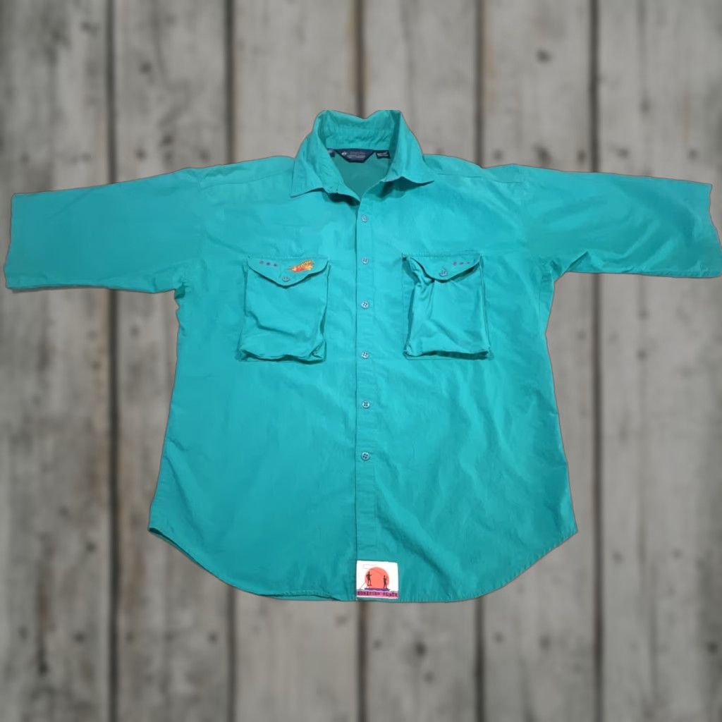 AQUA Columbia Bonefish Flats Shirt Men's Large Aqua Casual Fishing Button-Up Pockets Seasonal Size US L / EU 52-54 / 3 - 1 Thumbnail