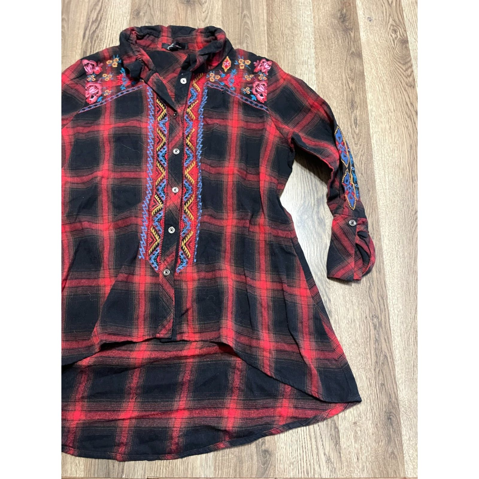 Vintage Caleooa Shirt Women's XL Black Red Plaid Button Up Long Sleeve Size XL / US 12-14 / IT 48-50 - 4 Thumbnail