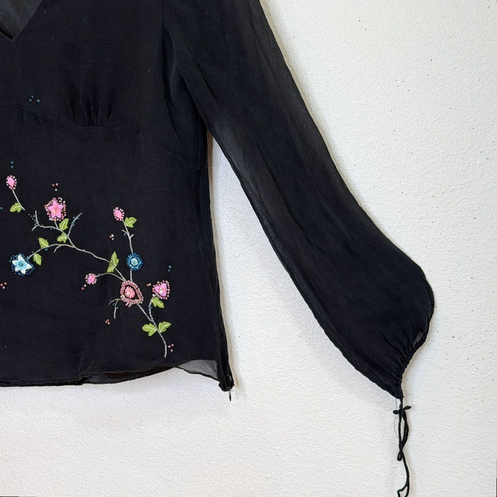 Vintage VINTAGE Carole Little Top Womens XL Black Silk Beaded Embroidered Floral V-Neck Long Sleeve Bodice Lined Blouse Womens. Size XL / US 12-14 / IT 48-50 - 5 Thumbnail