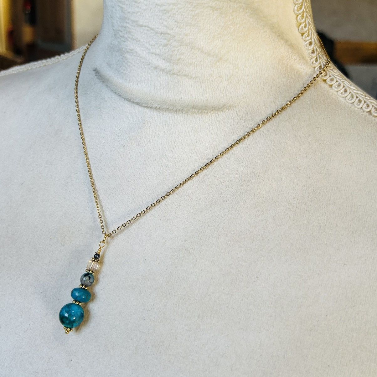 Handmade Handcrafted art glass dragon vein turquoise crystal set Size ONE SIZE - 6 Thumbnail
