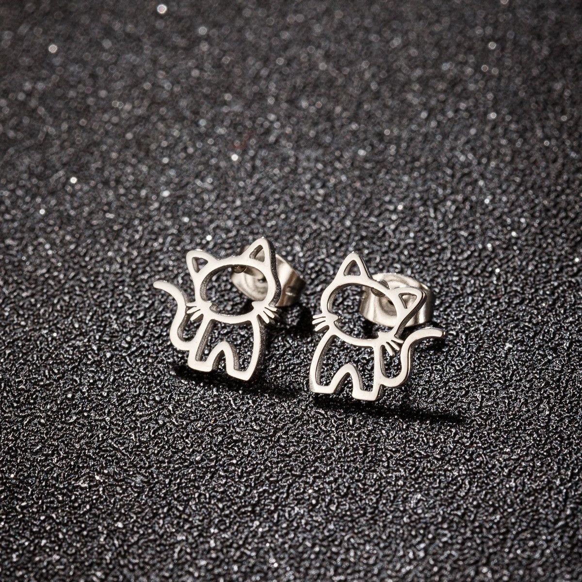 Jewelry Cute Cat Stud Earrings Charm Stainless Earring Gift Size ONE SIZE - 2 Thumbnail