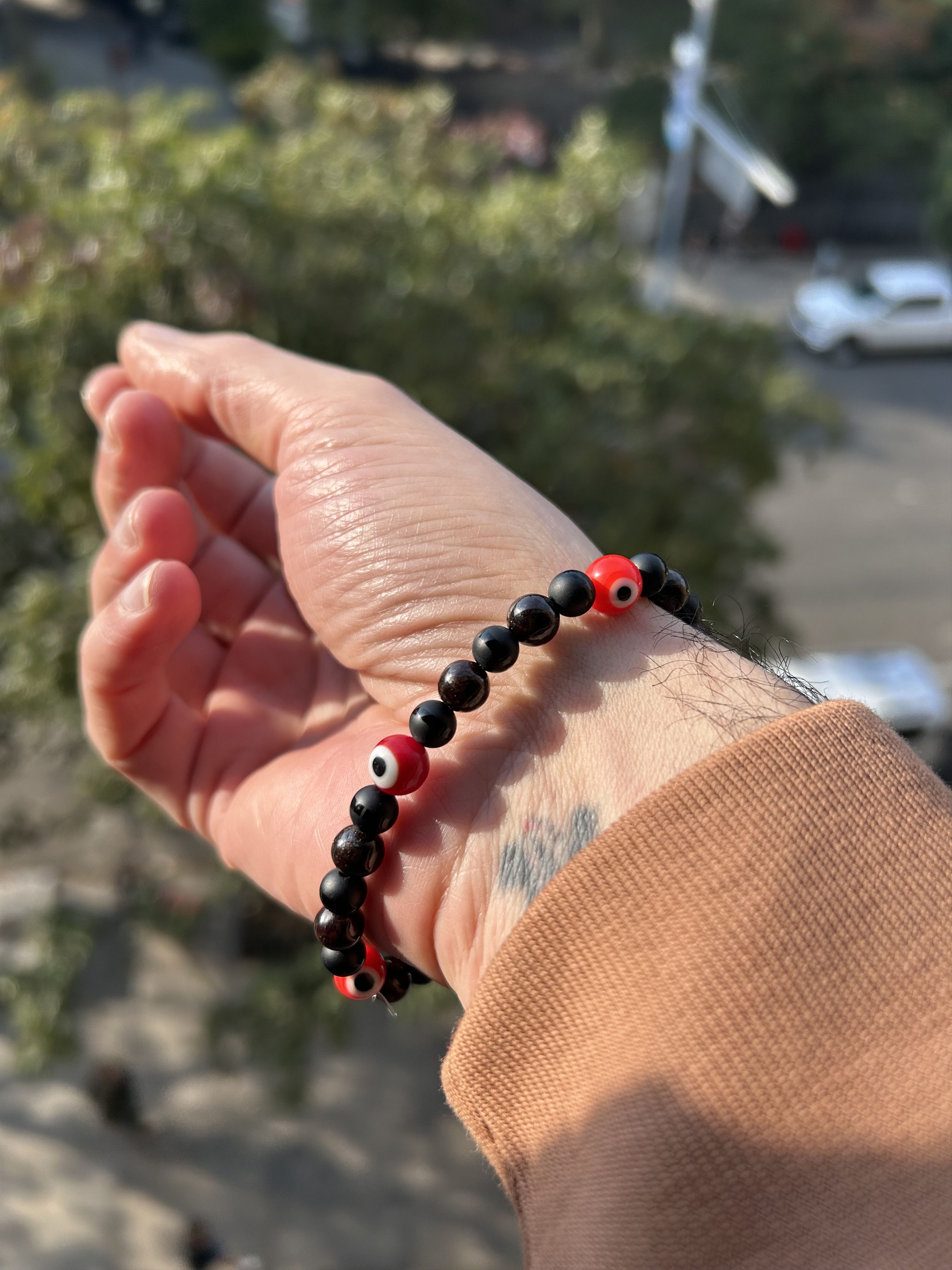 Jewelry Evil Eye Protection Natural Garnet, Striped Black Onyx Size ONE SIZE - 2 Thumbnail