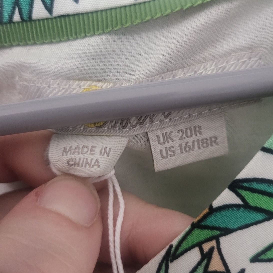 Boden Boden Smocked Waist Mini Dress White/Green Palm Trees -16-18 Size XXL / US 16-18 / IT 52-54 - 4 Thumbnail
