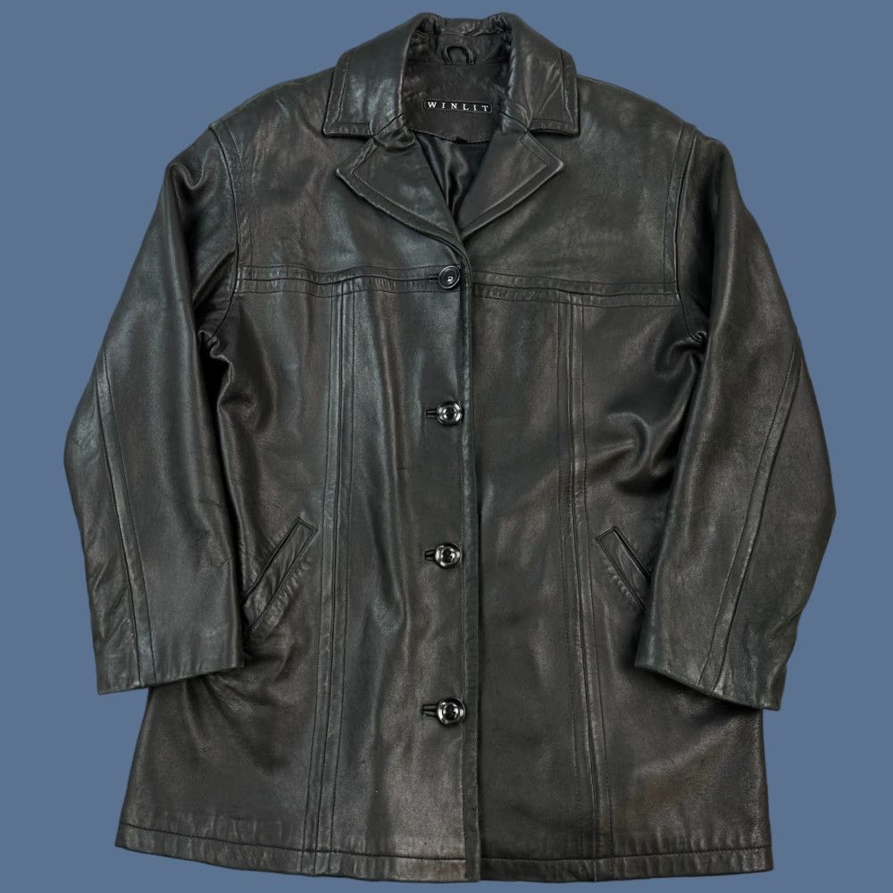 VINTAGE Winlit Jacket Women’s Medium Black Leather Button Front Outdoor