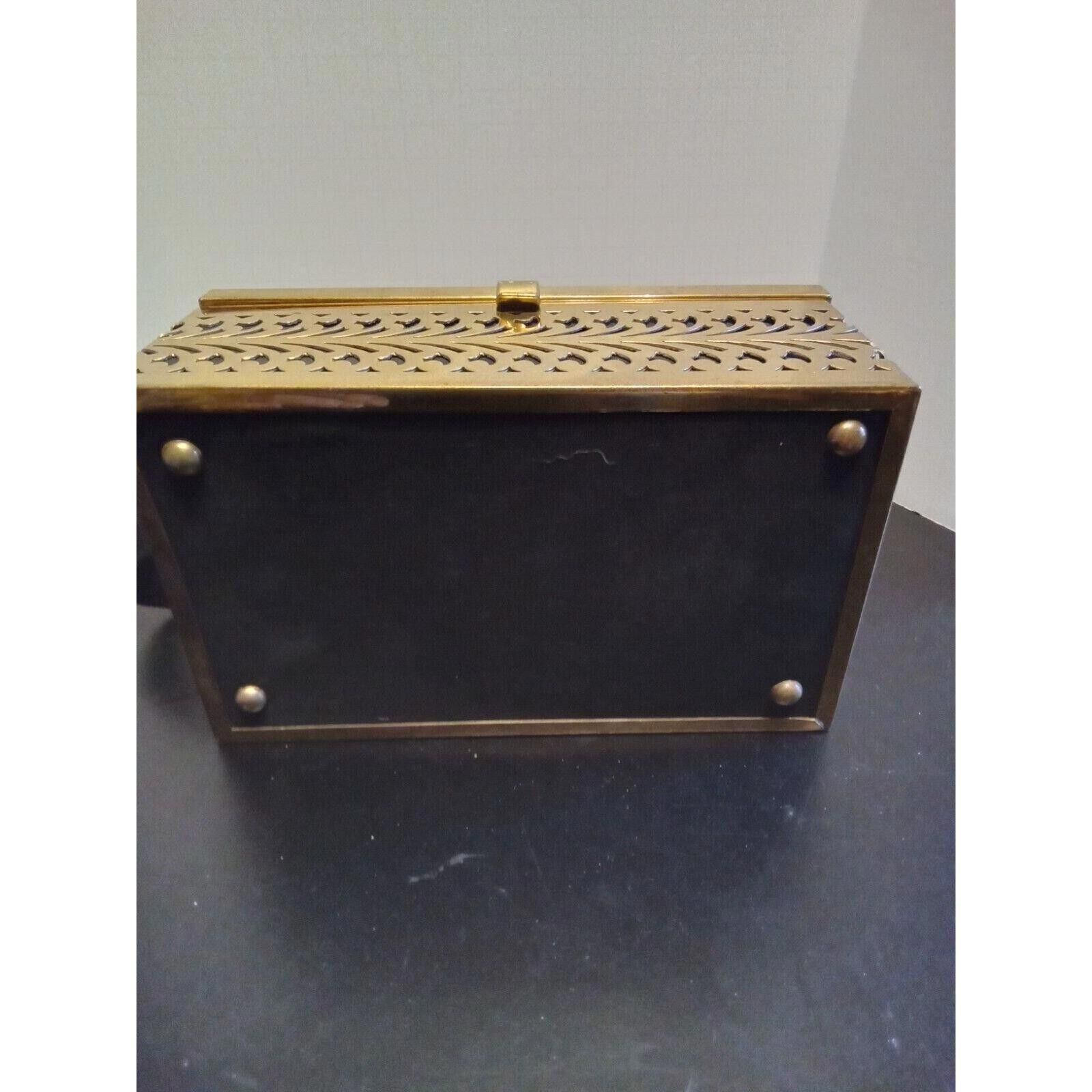 Designer Vintage 1950's Rectangular Black Hand Bag With designed Gold Size ONE SIZE - 3 Thumbnail