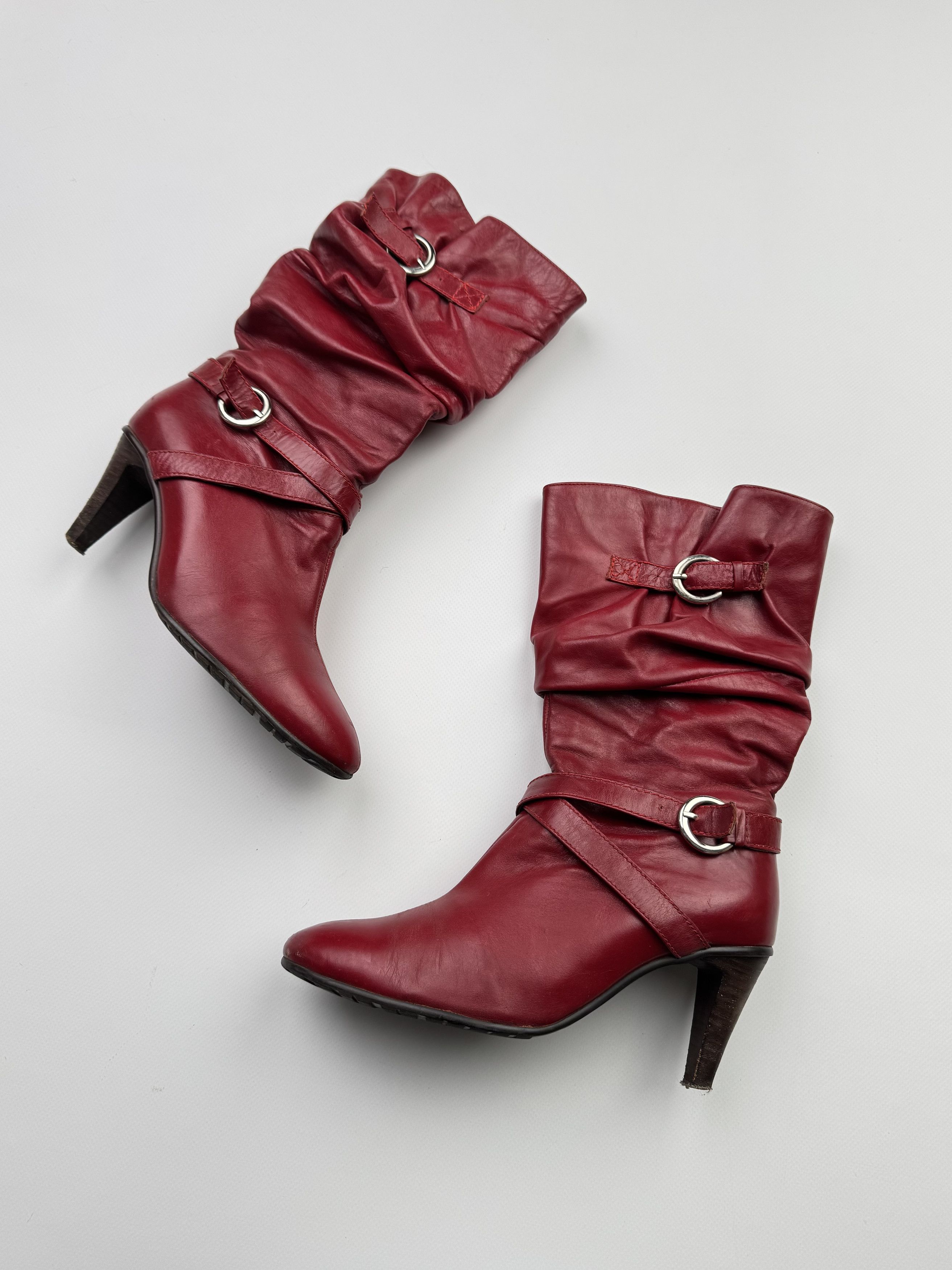 Avant Garde x Vintage Leather Heel Shoes Boots With Belted B343 in Red, Women's (Size 7)