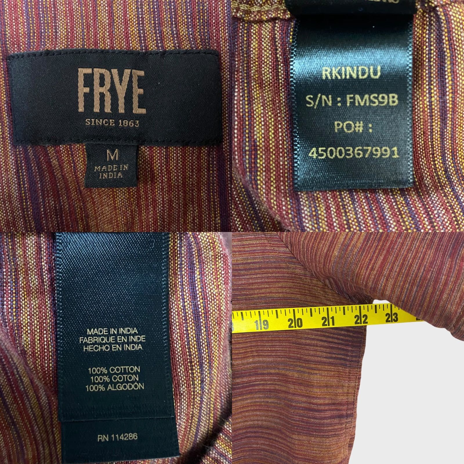 Frye Frye Button-Up Shirt Mens Medium Burnt Orange Stripe Short Sleeve Pockets Size US M / EU 48-50 / 2 - 8 Thumbnail
