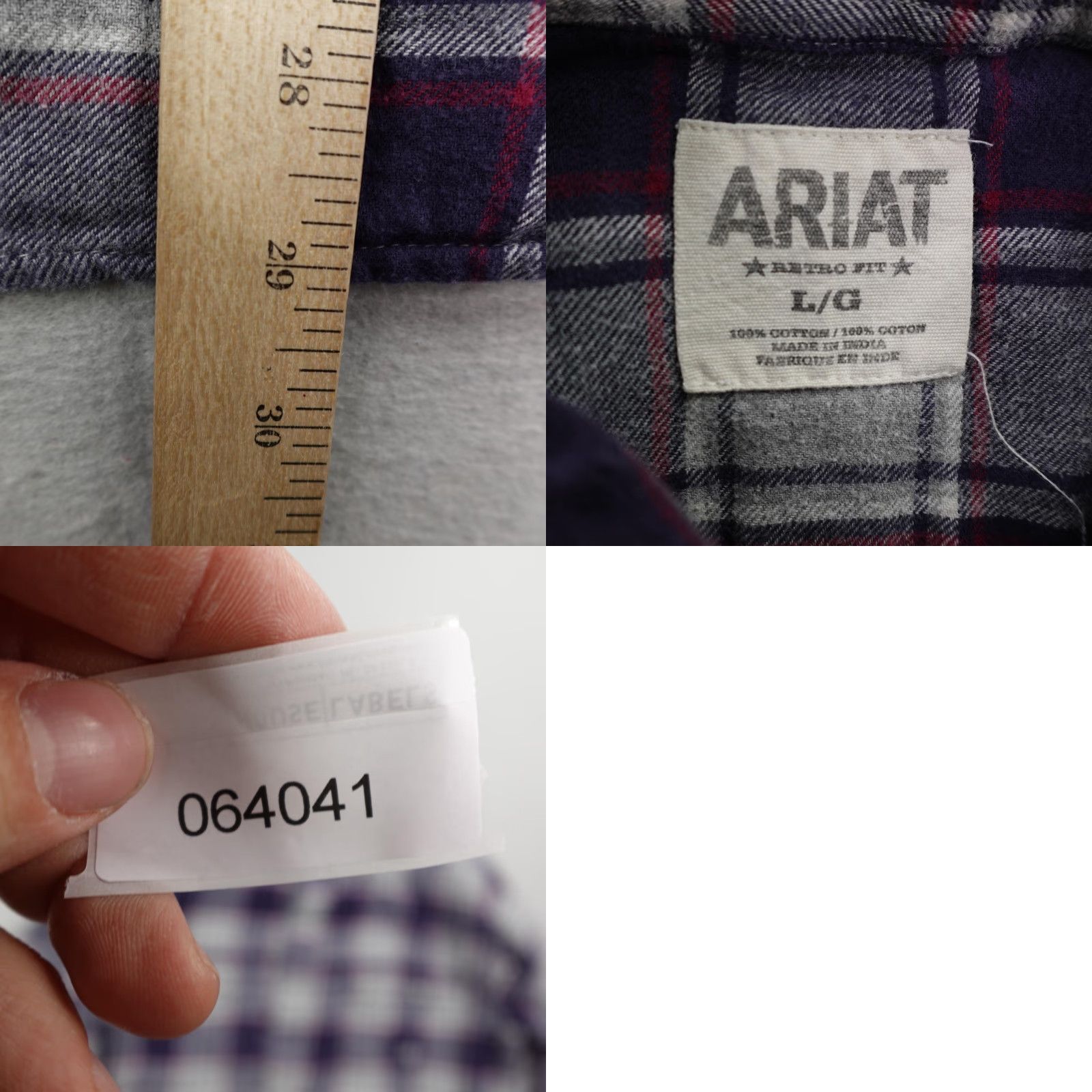 Ariat Ariat Shirt Large Gray Blue Plaid Flannel Retro Fit Sawtooth Pearl Snap Western Size US L / EU 52-54 / 3 - 8 Thumbnail