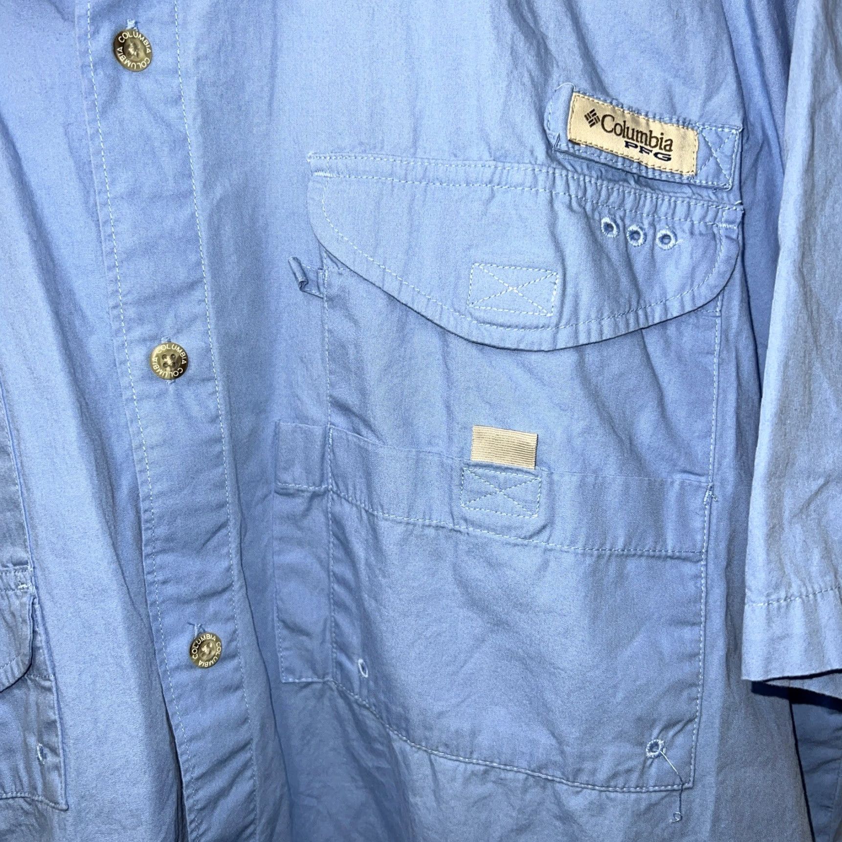 Vintage Columbia PFG Shirt Mens Short Sleeve Button-Up Blue L Size US L / EU 52-54 / 3 - 2 Thumbnail