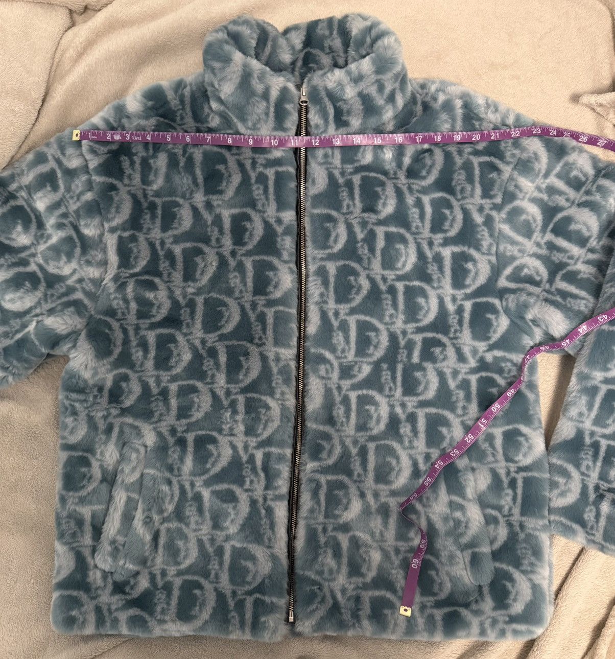 Vandy The Pink VandythePink Blue Monogram Faux Fur Jacket Size US M / EU 48-50 / 2 - 6 Thumbnail