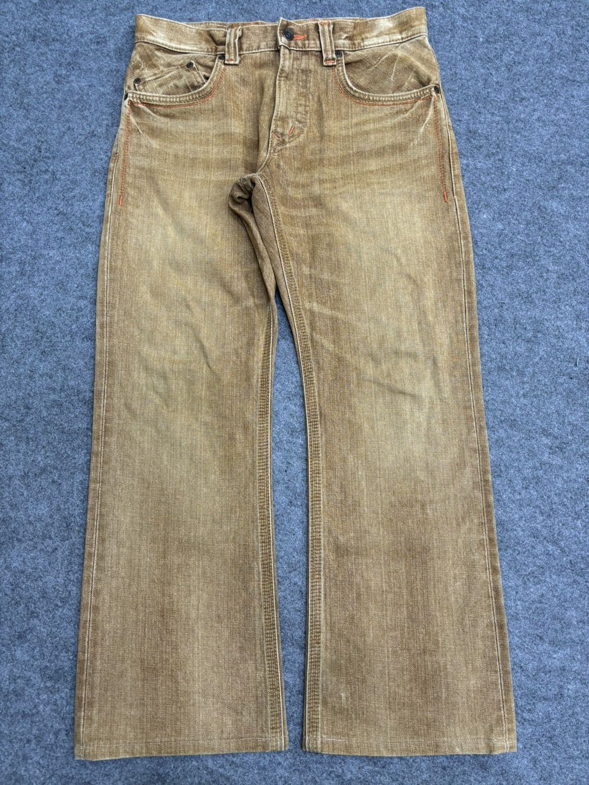 Edwin 💥Rare Colour💥Edwin 401XVS Rust Flare Cinch Back Denim F492 Size US 33 - 12 Thumbnail