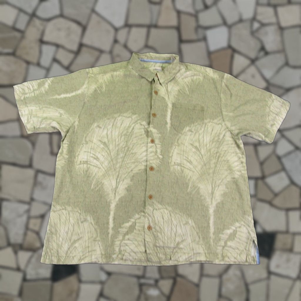 Tommy Bahama VINTAGE Tommy Bahama Shirt Men XL Green Hawaiian Leaves Button Floral Camp Silk Size US XL / EU 56 / 4 - 1 Thumbnail