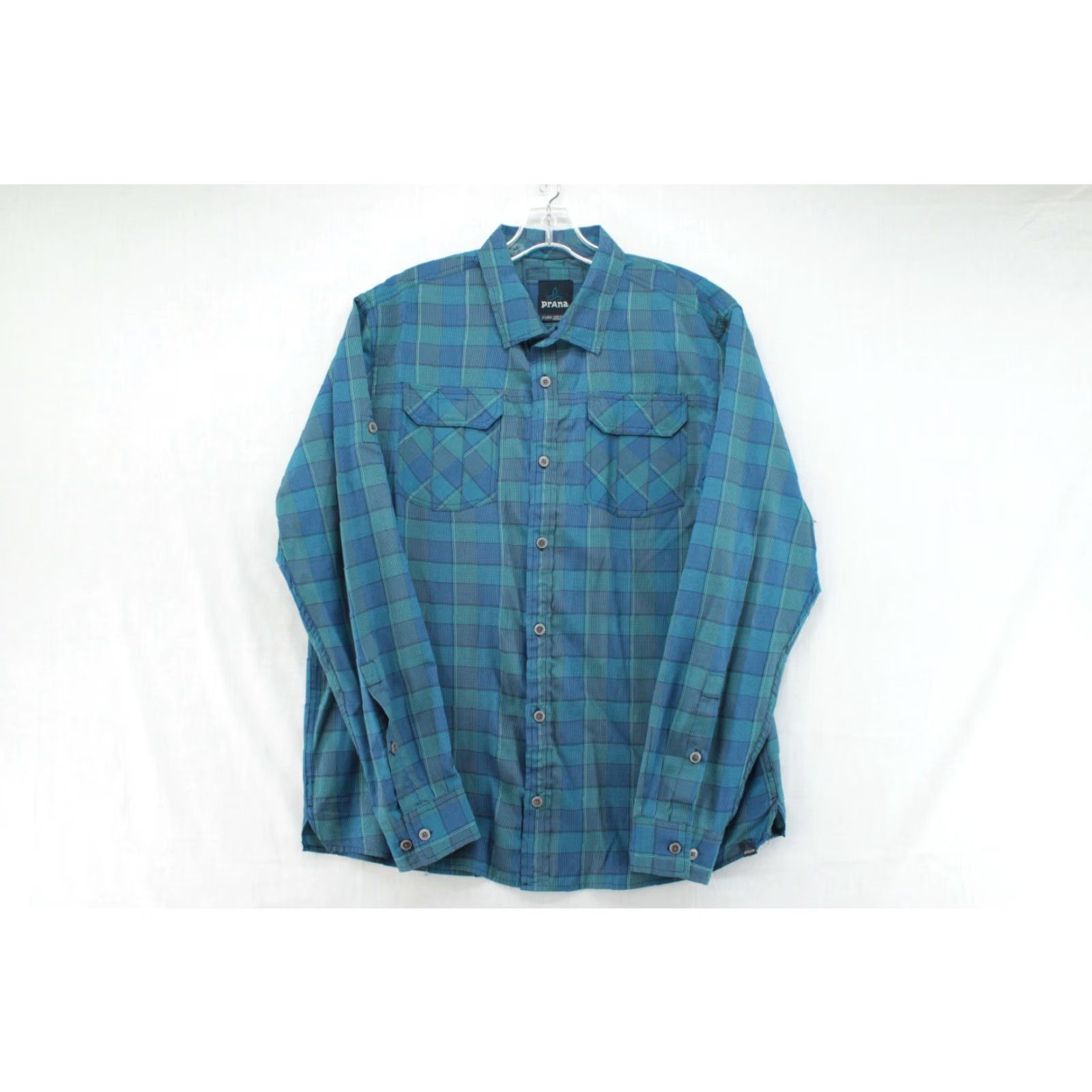 Prana prAna Shirt Men XL Blue Plaid Long Sleeve Button-Up Hiking Outdoors Roll Tab Size US XL / EU 56 / 4 - 2 Thumbnail
