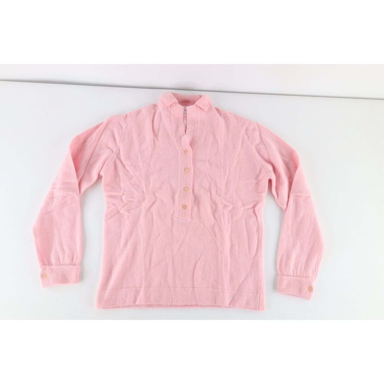 image of Deadstock Vintage 50S Lambswool Knit Collared Henley Sweater in Pink, Women's (Size Small)