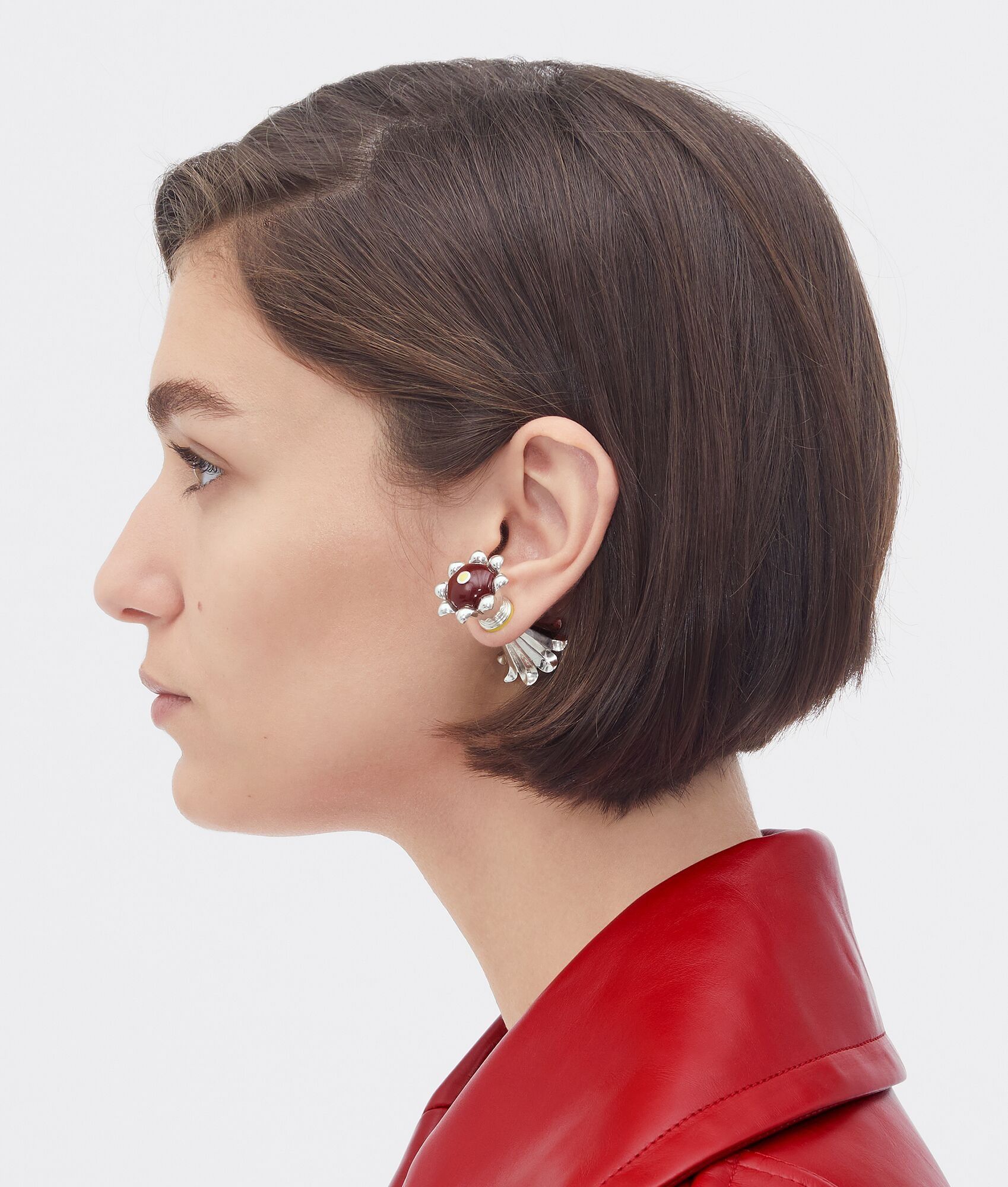 Bottega Veneta o1n1vont0425 Size: OS / Pillar Earrings in Burgundy/Silver Size ONE SIZE - 4 Thumbnail