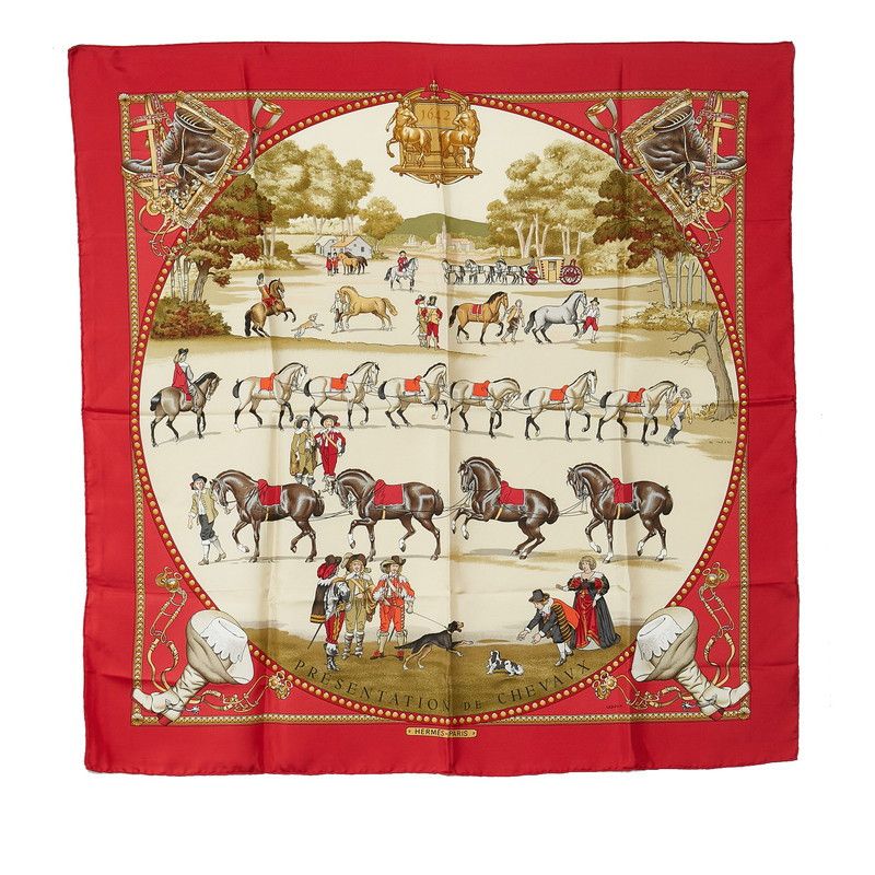 image of Hermes Carre 90 Horse Presentation Silk Scarf in Red, Women's