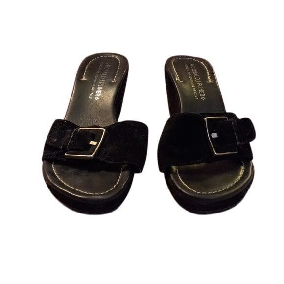 Donald Pliner Donald J Pliner 9 M Womens Wedge Sandals Black Leather Suede Size US 9 / IT 39 - 7 Thumbnail