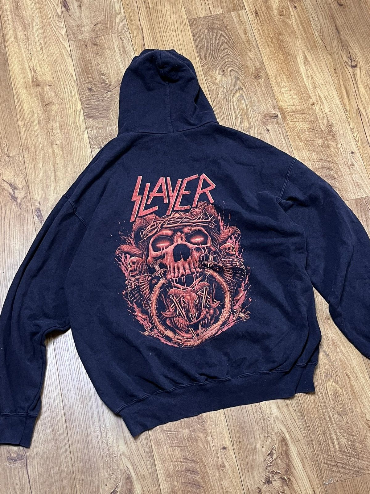 Band Tees × Slayer × Vintage Vintage Slayer Distressed Hoodie Thrash Metal Oversized Size US L / EU 52-54 / 3 - 1 Thumbnail