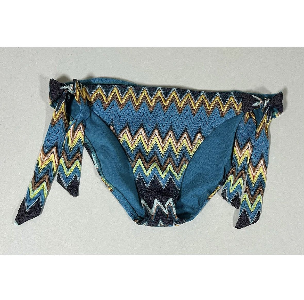 Perry Ellis Blue Zigzag Bikini Bottoms Swimwear Bathing Suit Size M 🤎✨ Size 28" / US 6 / IT 42 - 2 Thumbnail