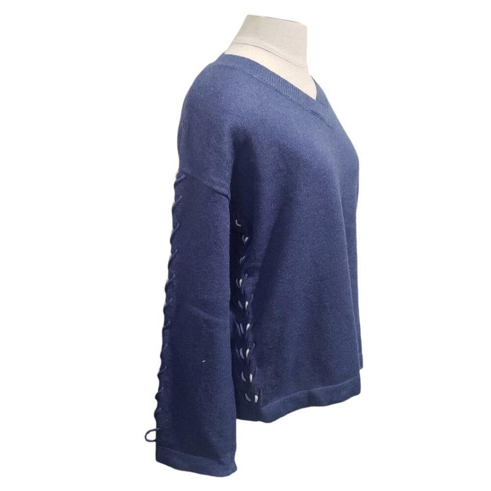 Designer CT1952 Charlie B Blue V-neck Long Sleeve Ladies Sweater P/S Size S / US 4 / IT 40 - 3 Thumbnail