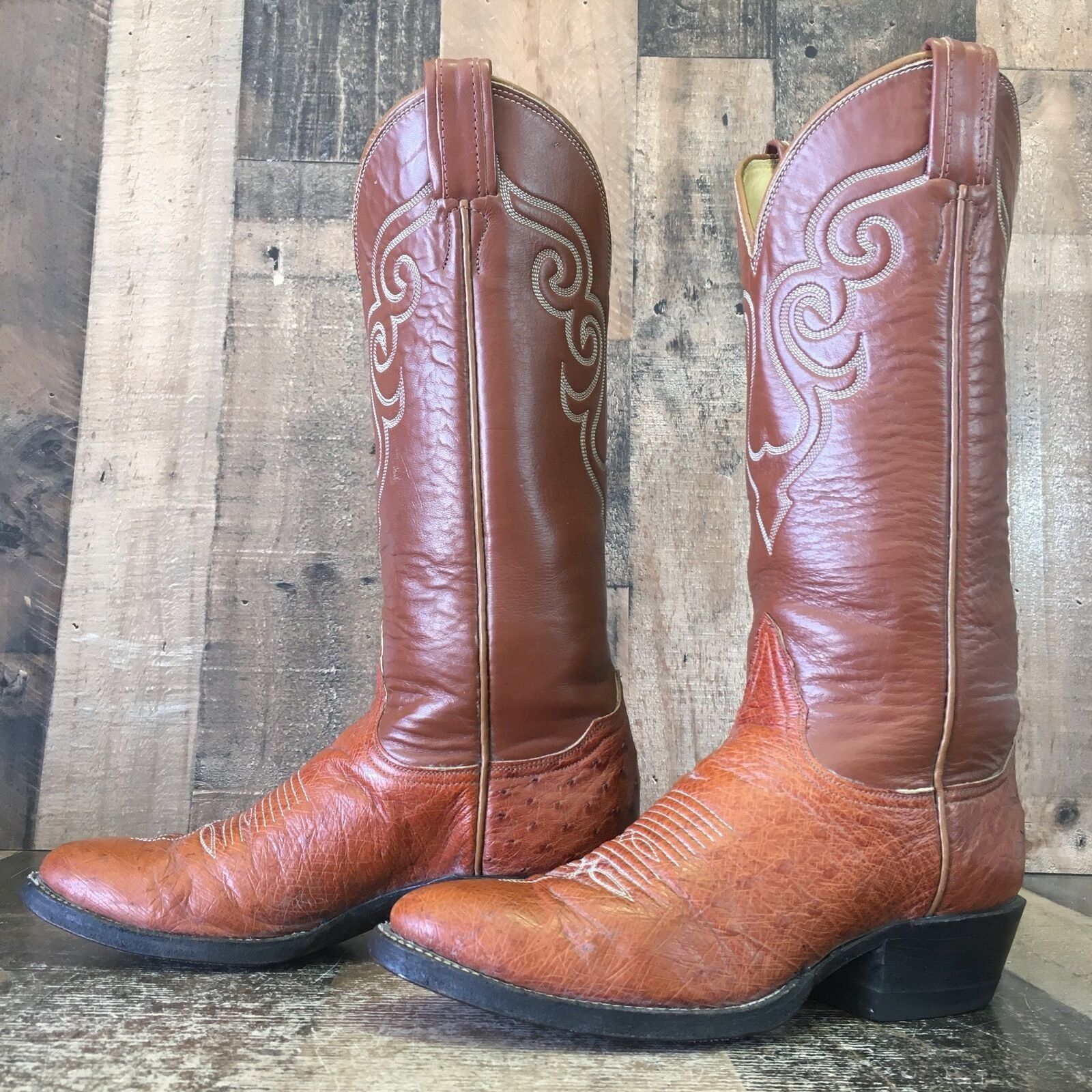 image of Tony Lama Vintage Ostrich Gold Label Cowboy Boots Womens 5 B in Brown